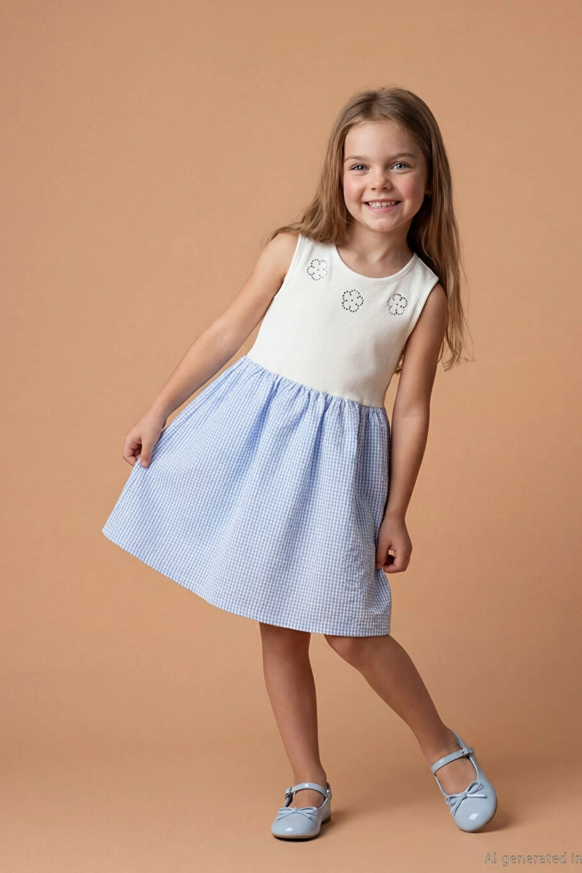 LCW Kids Mavi Bisiklet Yaka Kız Çocuk Elbise