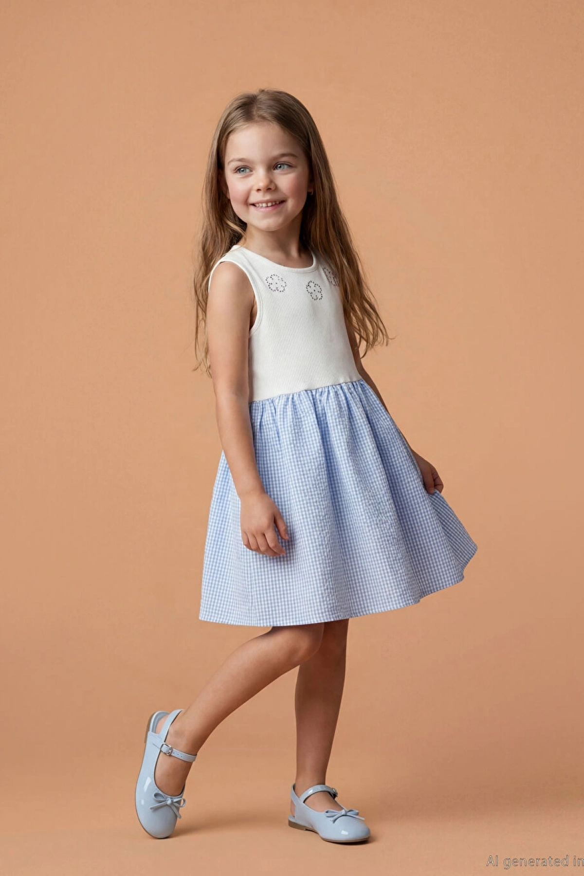 LCW Kids Mavi Bisiklet Yaka Kız Çocuk Elbise