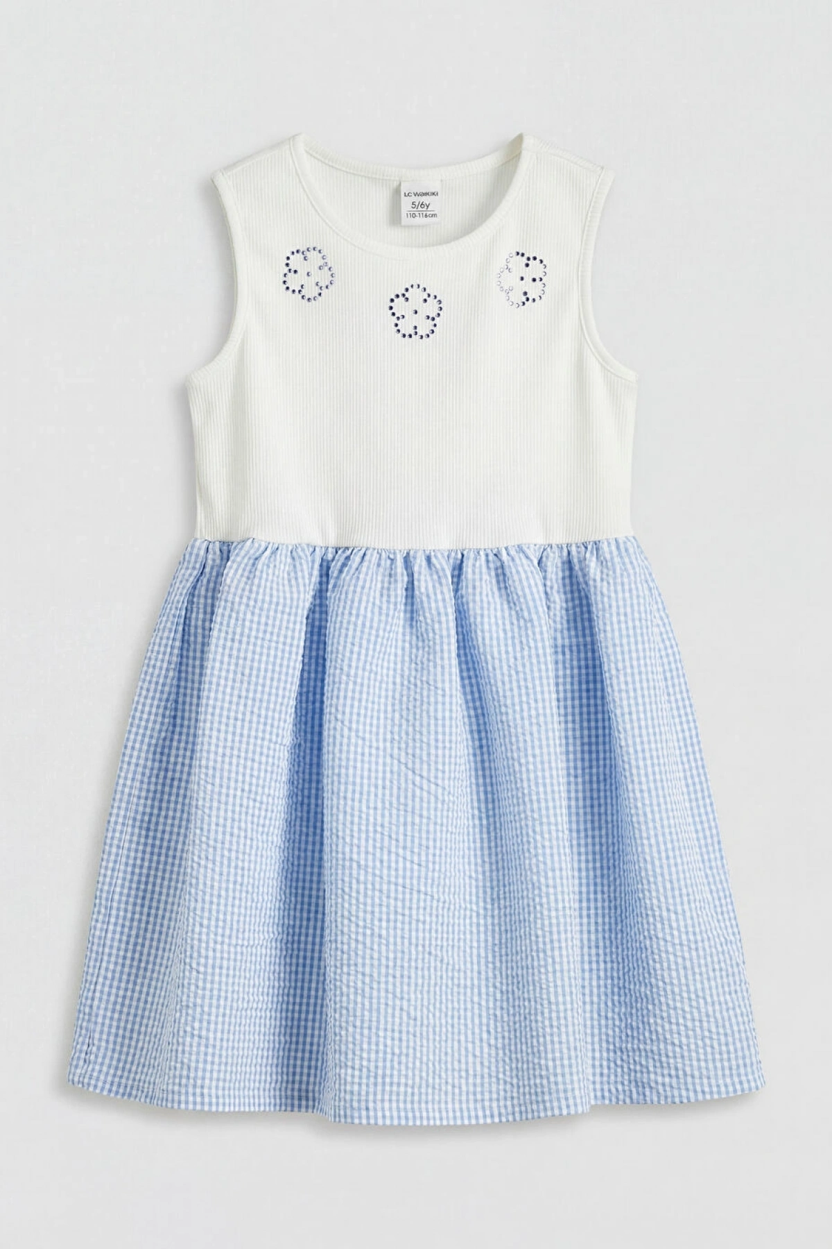 LCW Kids Mavi Bisiklet Yaka Kız Çocuk Elbise