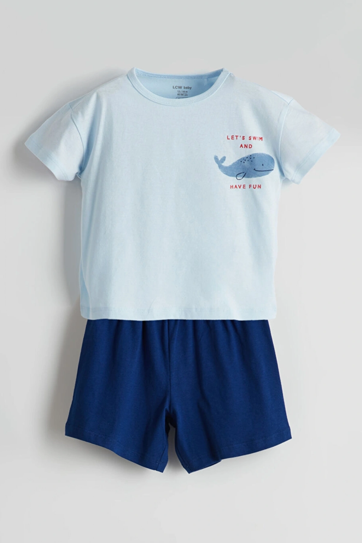 LCW baby Mavi Baskılı Erkek Bebek Şortlu Pijama Takımı