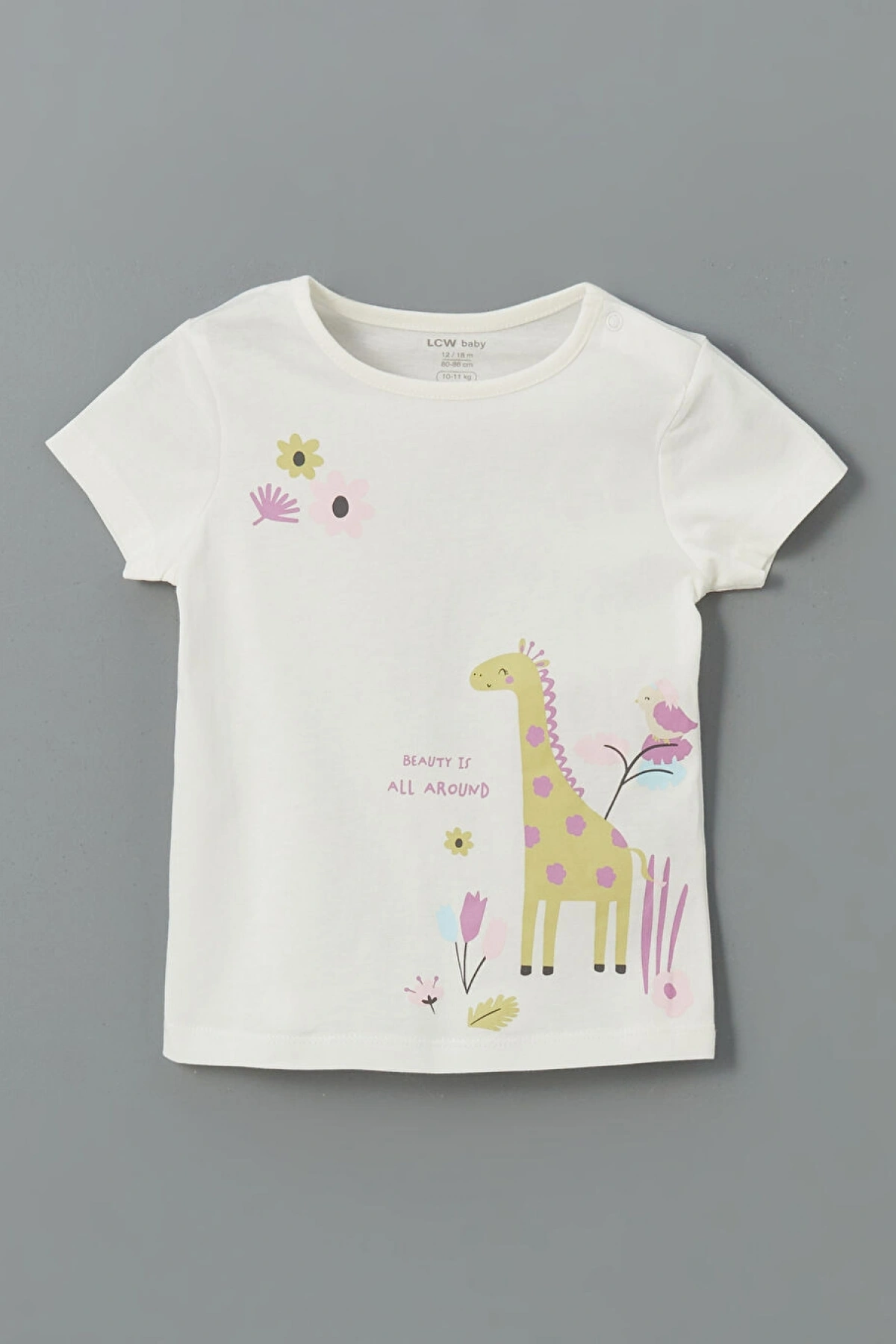 LCW baby Ekru Bisiklet Yaka Çiçekli Kız Bebek Pijama Takım 2li