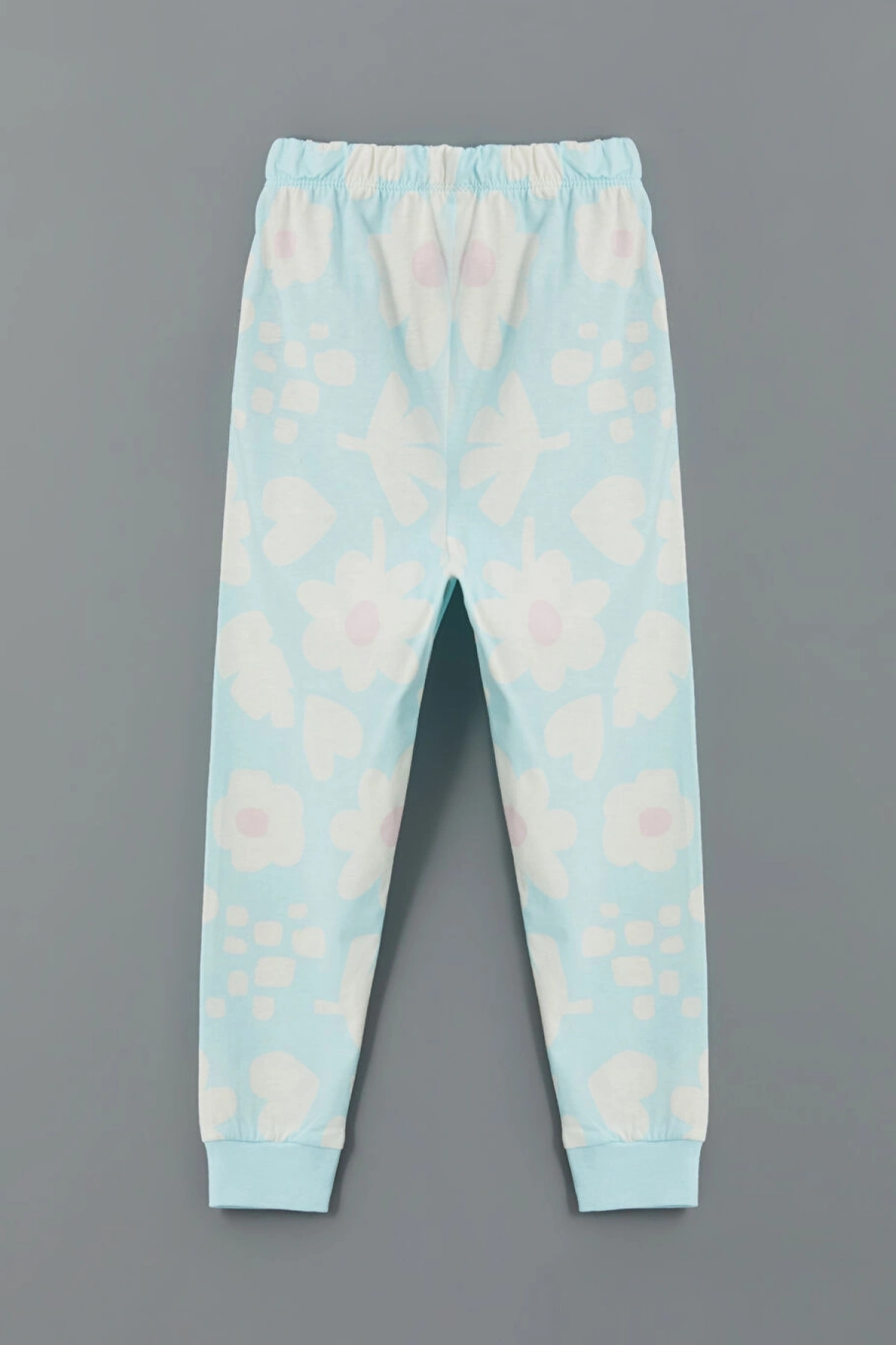 LCW baby Ekru Bisiklet Yaka Çiçekli Kız Bebek Pijama Takım 2li