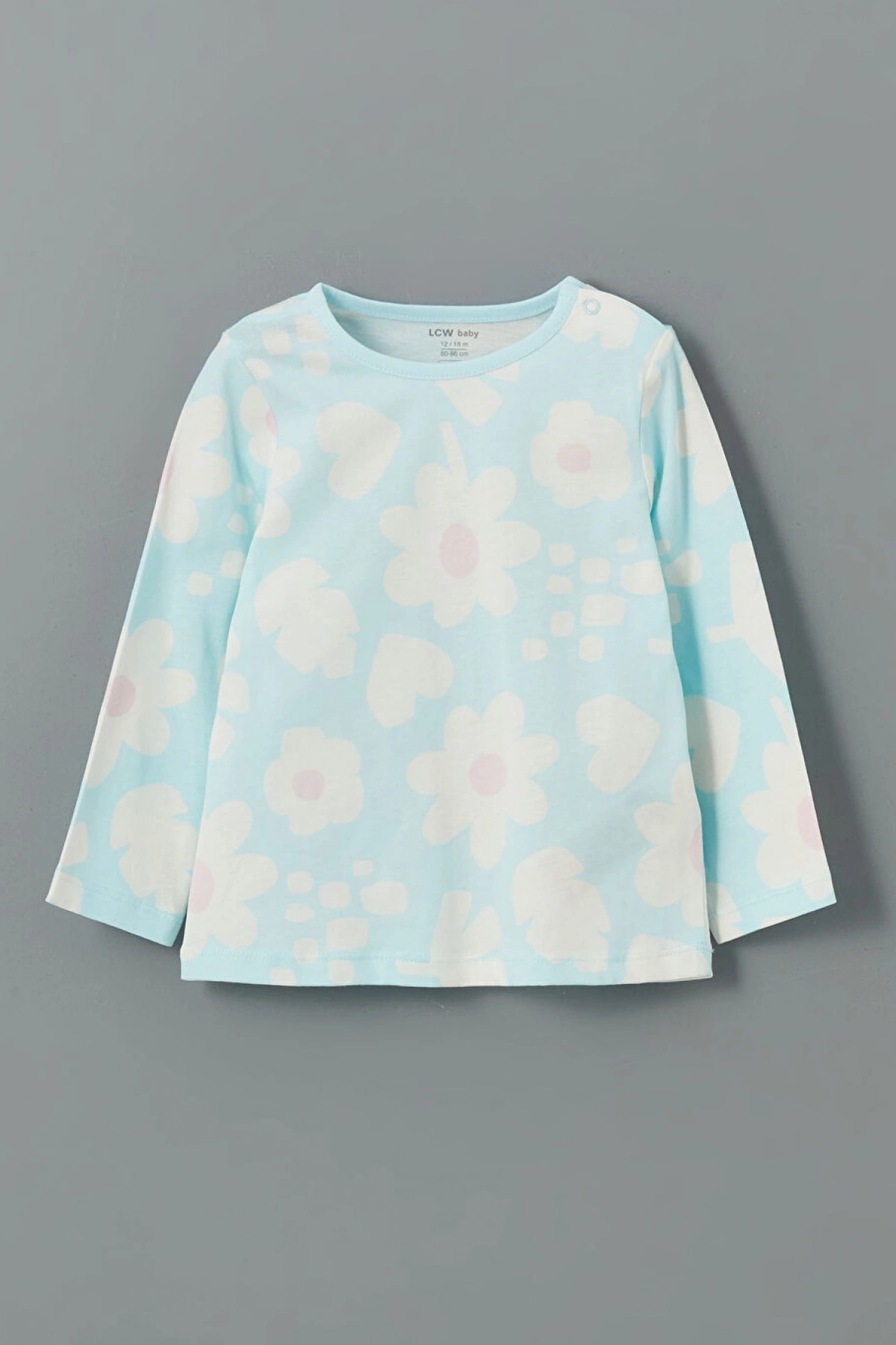 LCW baby Ekru Bisiklet Yaka Çiçekli Kız Bebek Pijama Takım 2li