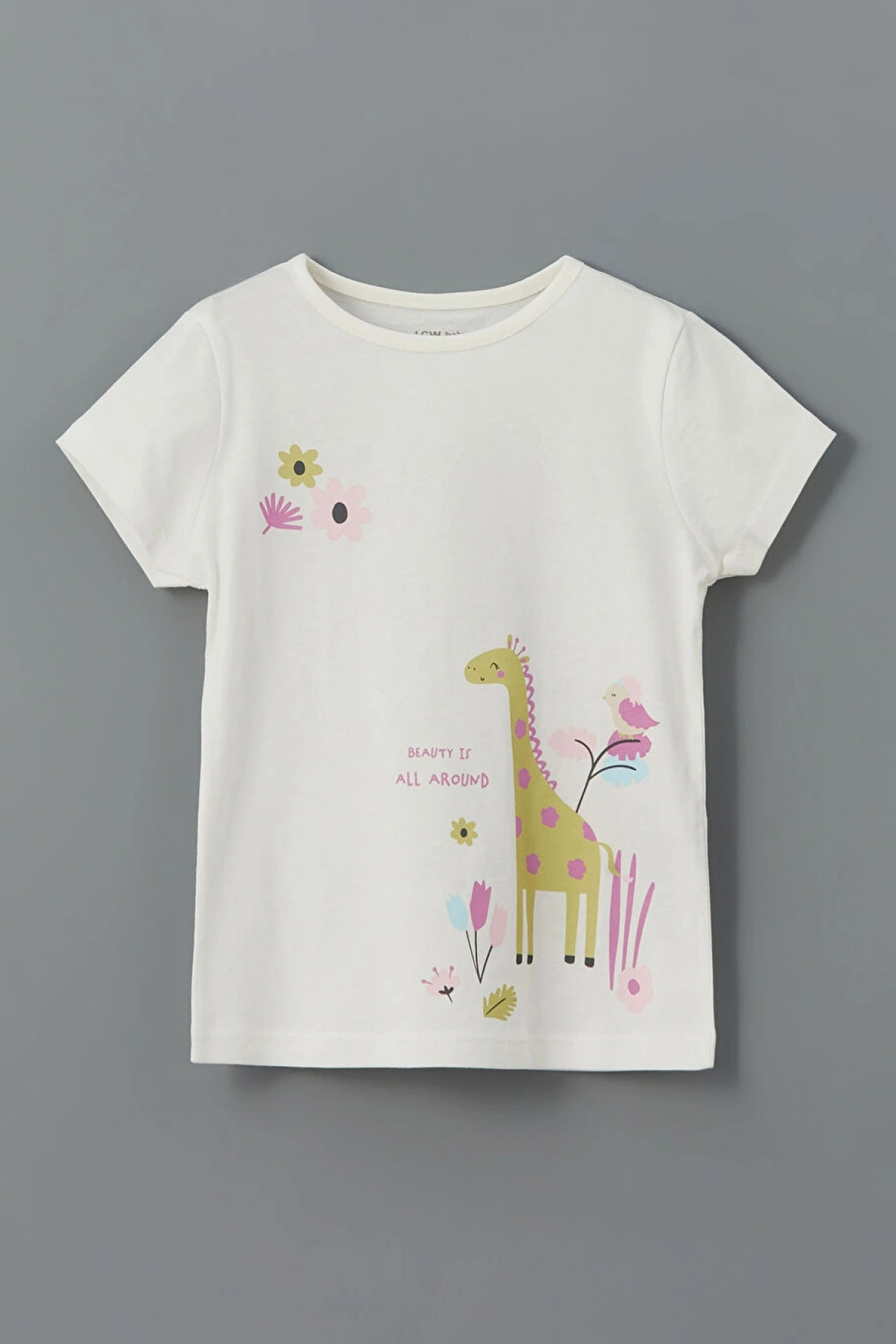 LCW baby Ekru Bisiklet Yaka Çiçekli Kız Bebek Pijama Takım 2li