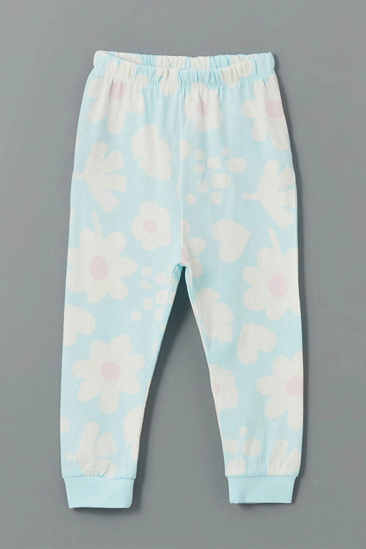 LCW baby Ekru Bisiklet Yaka Çiçekli Kız Bebek Pijama Takım 2li