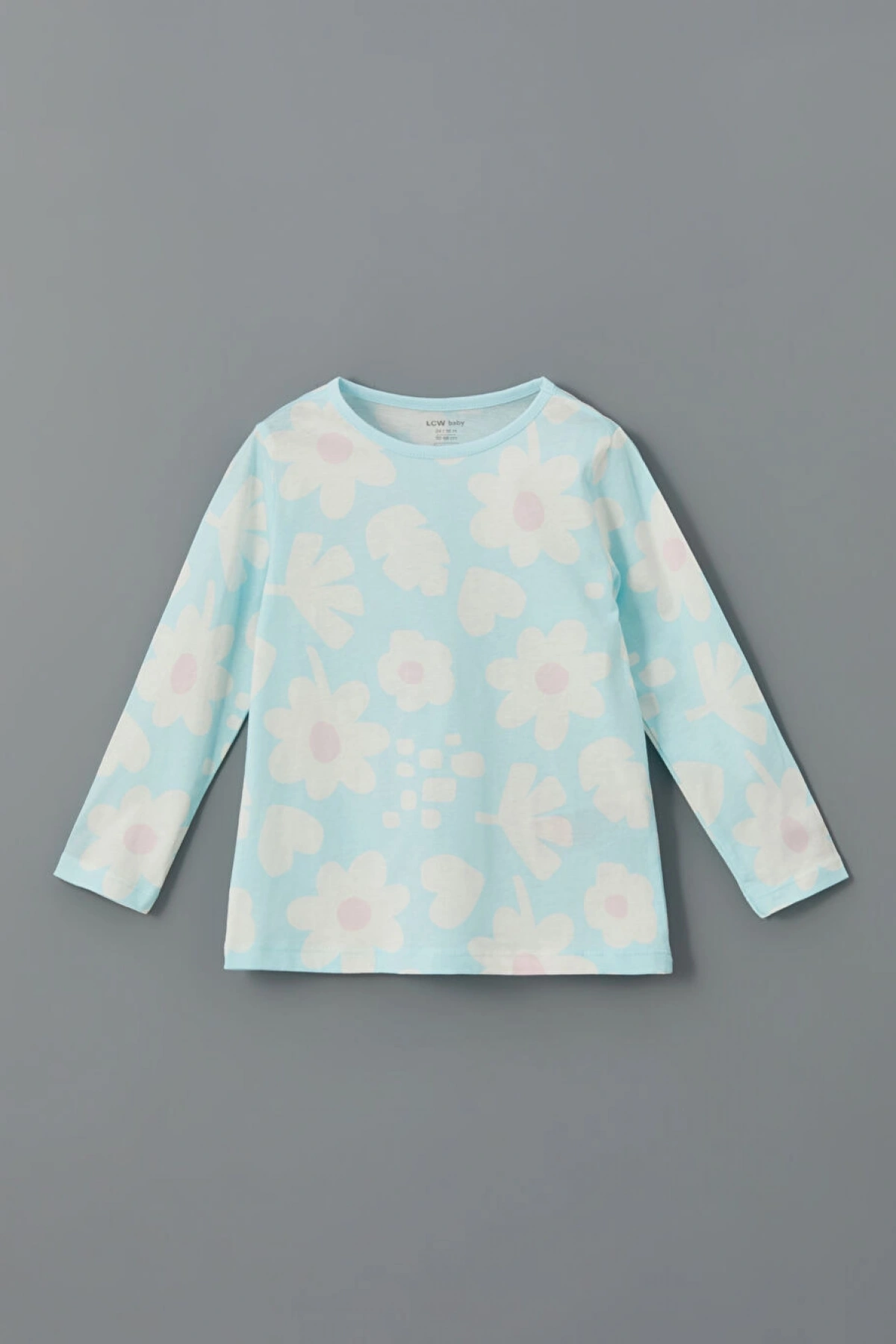 LCW baby Ekru Bisiklet Yaka Çiçekli Kız Bebek Pijama Takım 2li