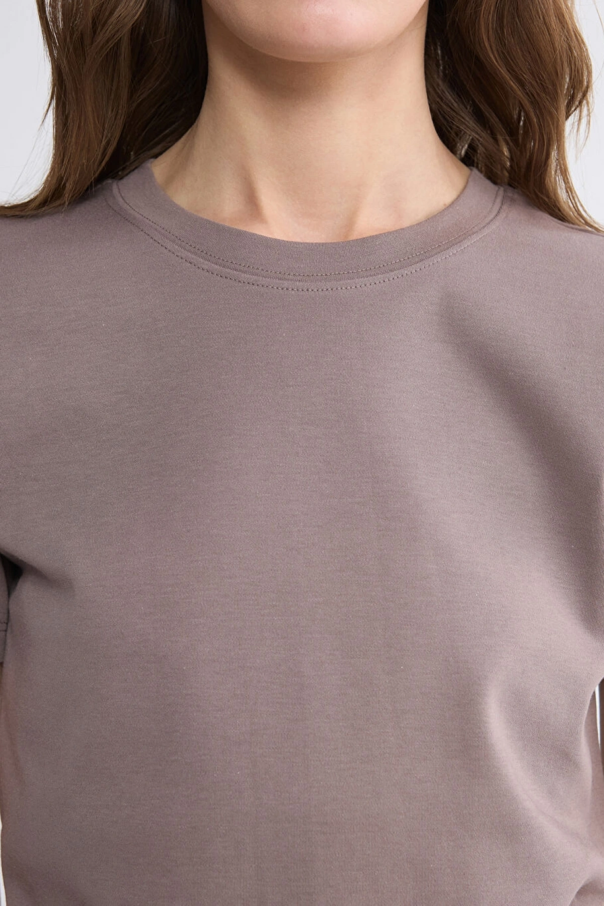 LCW EVERYDAY Kahverengi Bisiklet Yaka Kadın Tişört