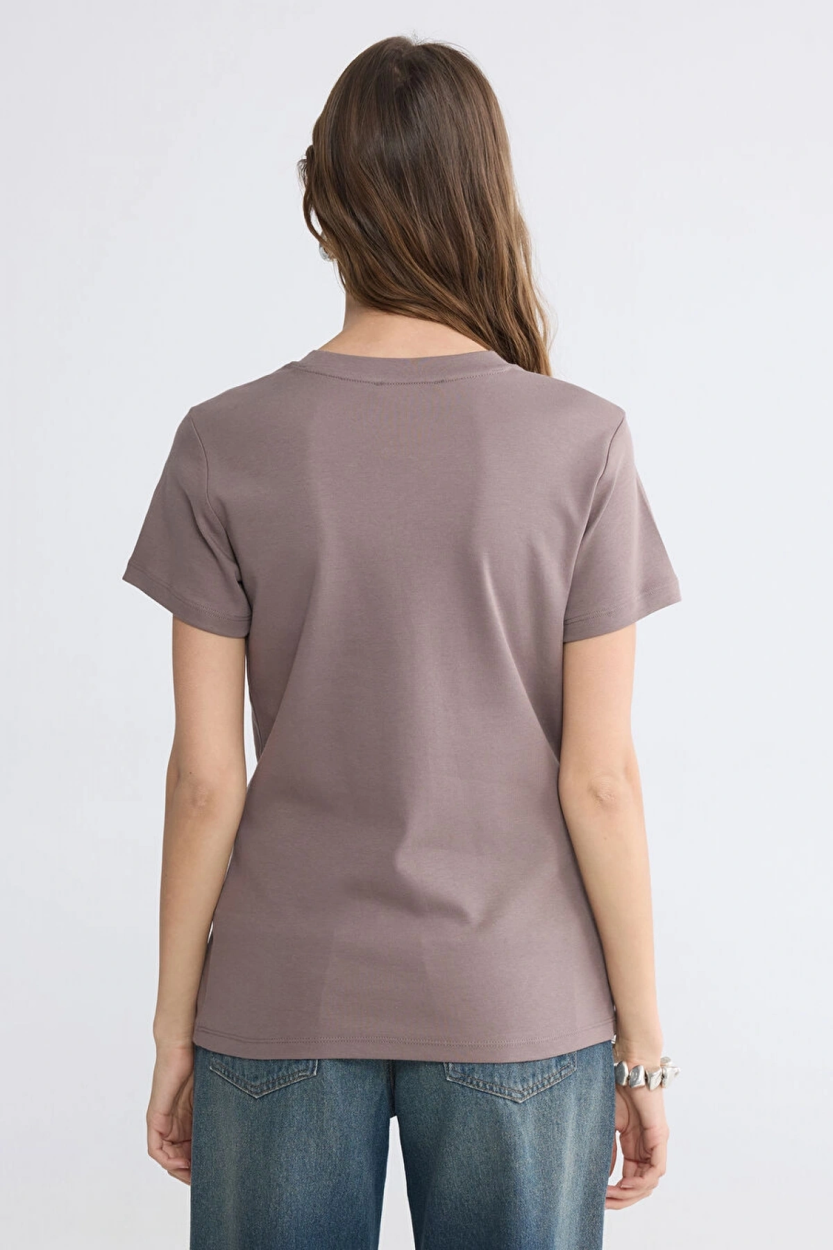 LCW EVERYDAY Kahverengi Bisiklet Yaka Kadın Tişört