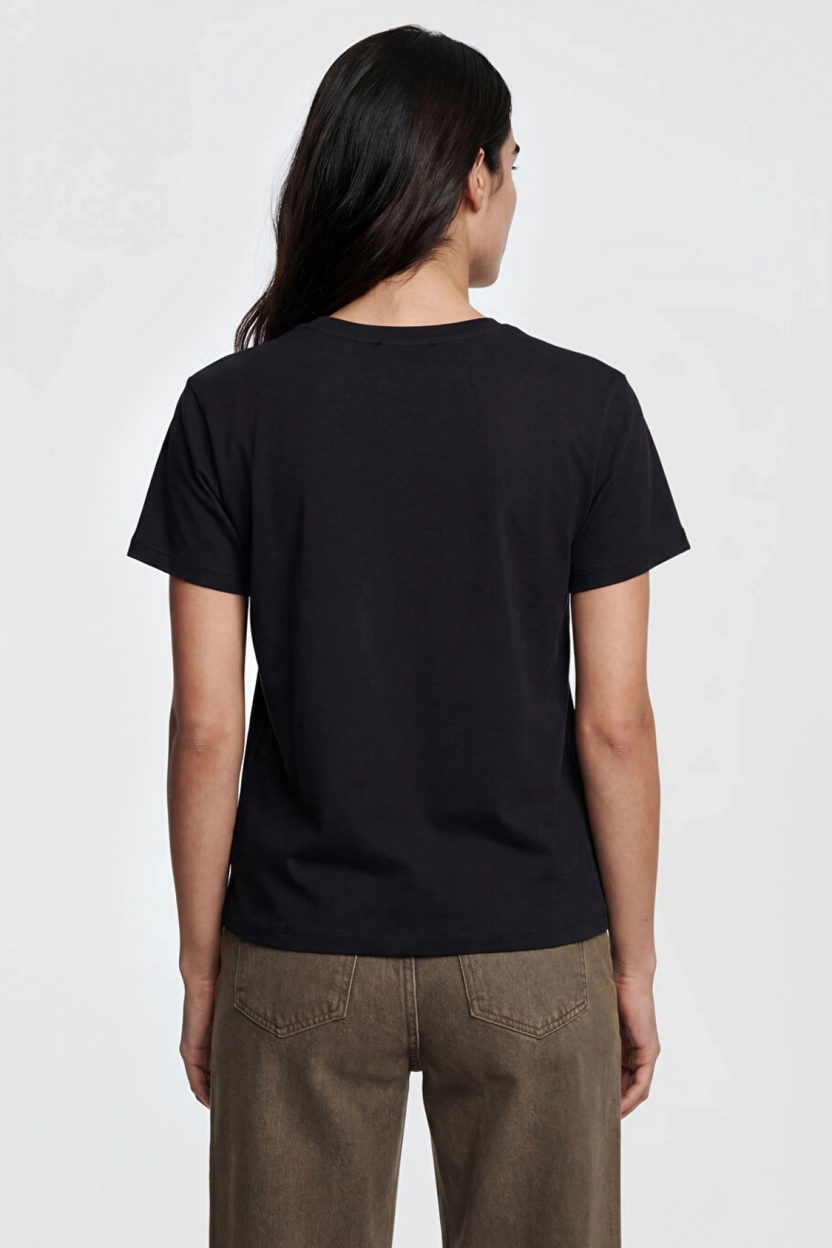 LCW Vision Siyah Bisiklet Yaka Fiyonk Baskılı Kadın Tişört