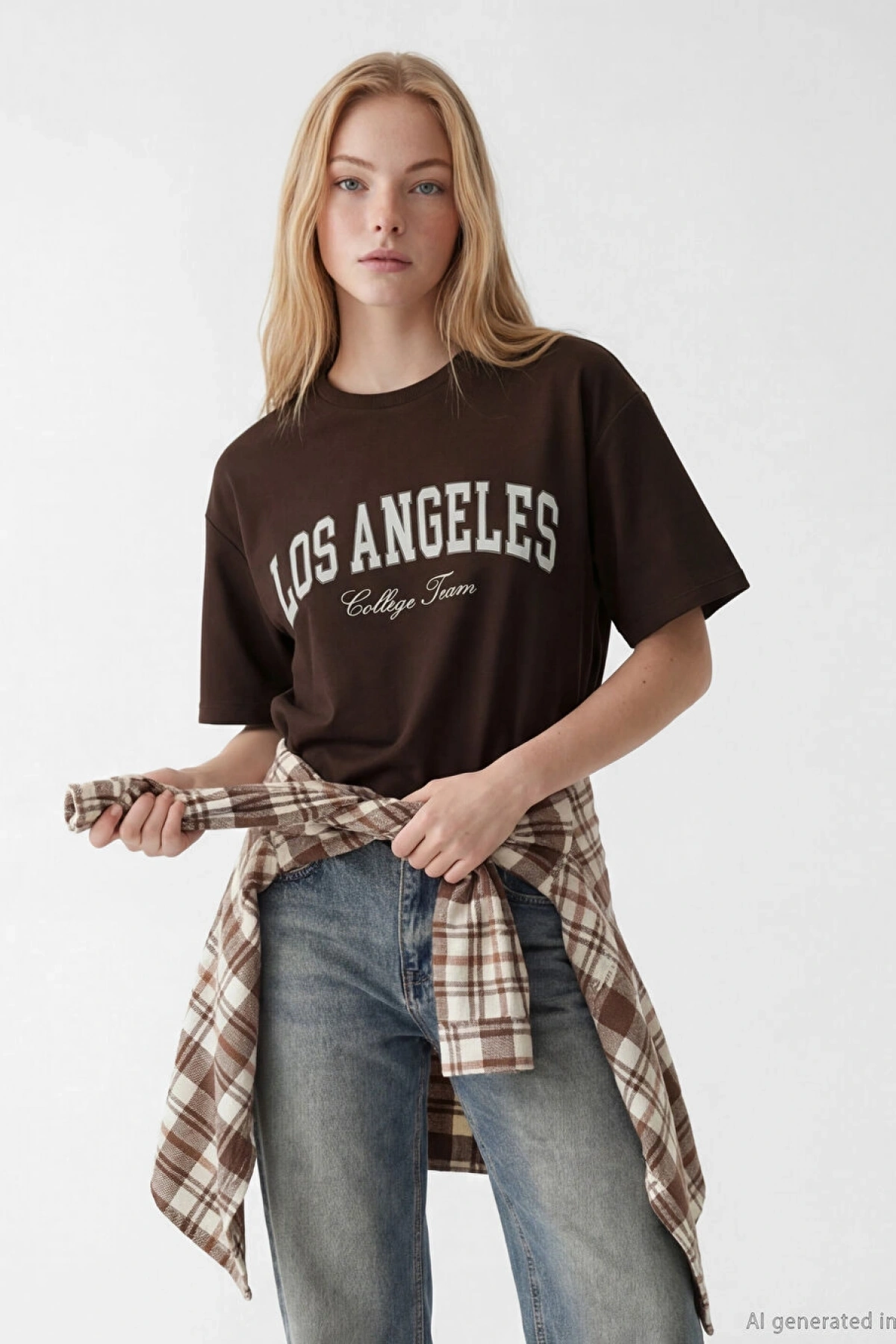 XSIDE Kahverengi Los Angeles Baskılı Soft Touch Kadın Tişört