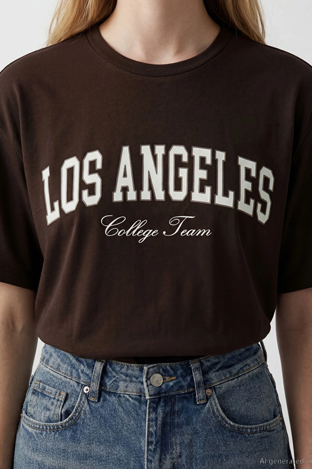 XSIDE Kahverengi Los Angeles Baskılı Soft Touch Kadın Tişört