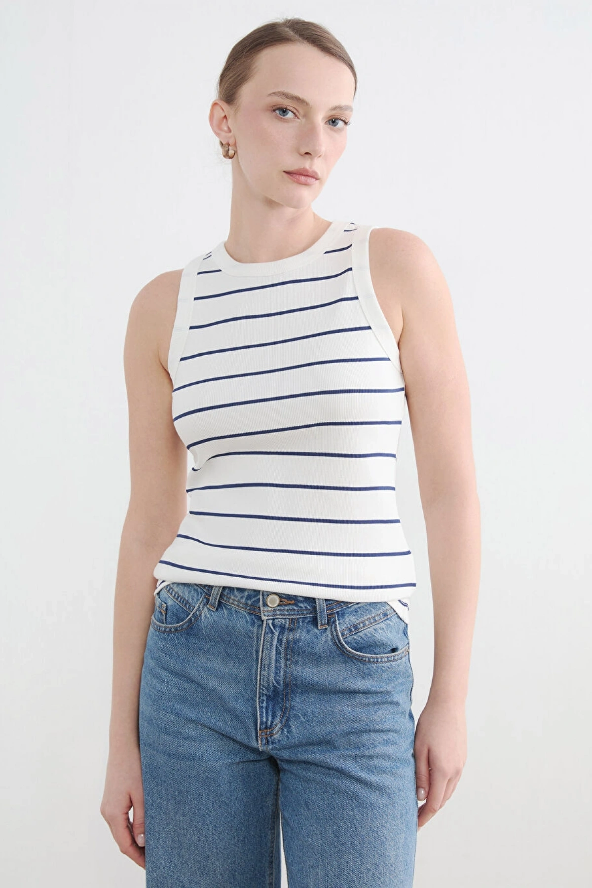 LCW EVERYDAY Lacivert Bisiklet Yaka Çizgili Kadın Atlet