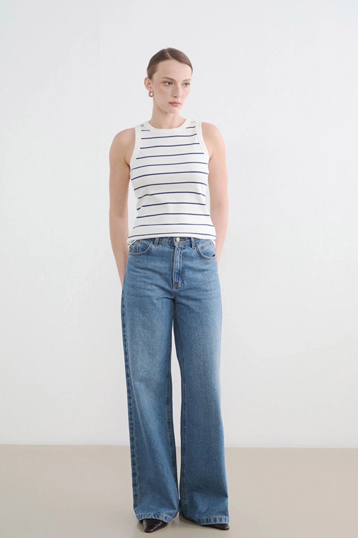 LCW EVERYDAY Lacivert Bisiklet Yaka Çizgili Kadın Atlet