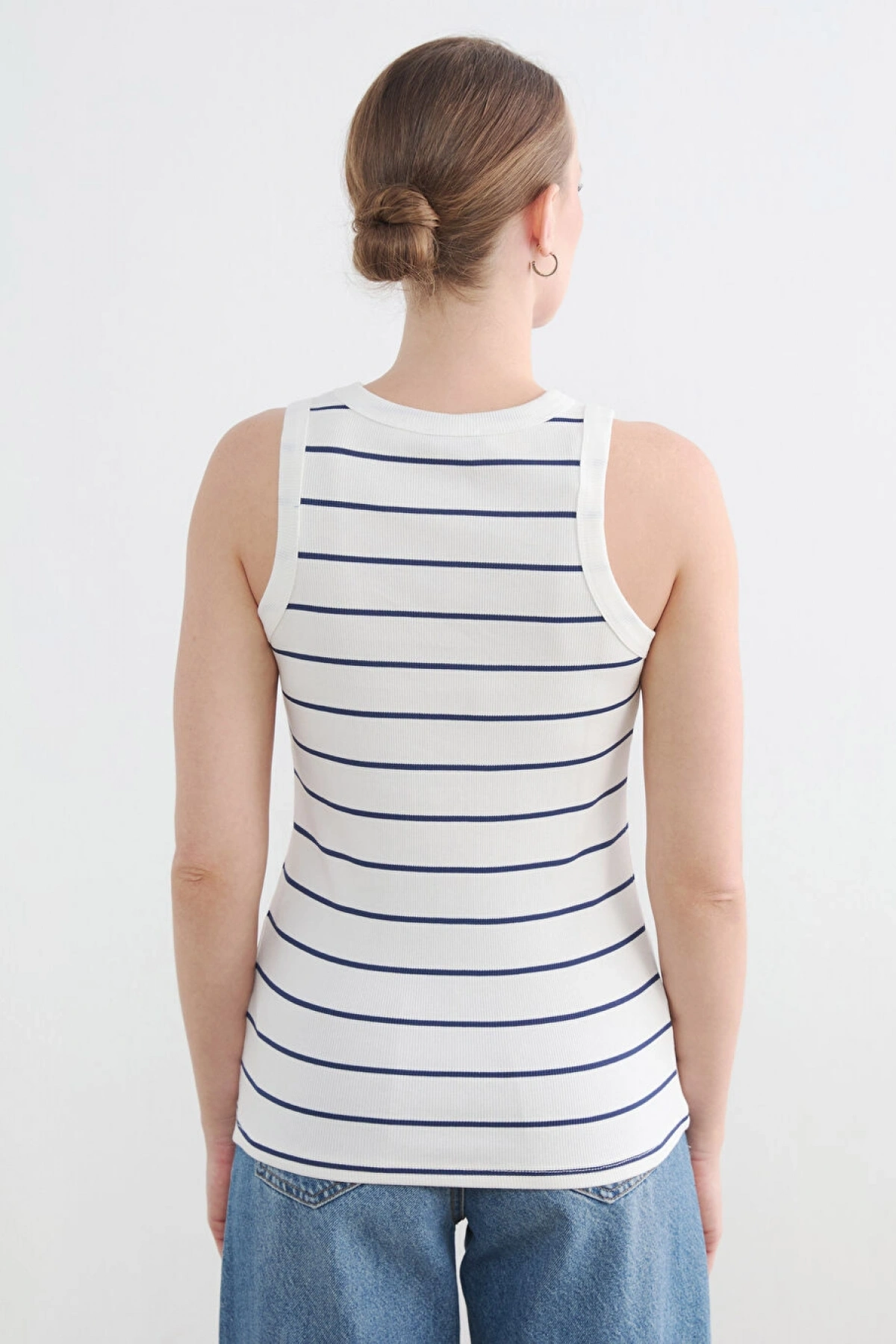 LCW EVERYDAY Lacivert Bisiklet Yaka Çizgili Kadın Atlet