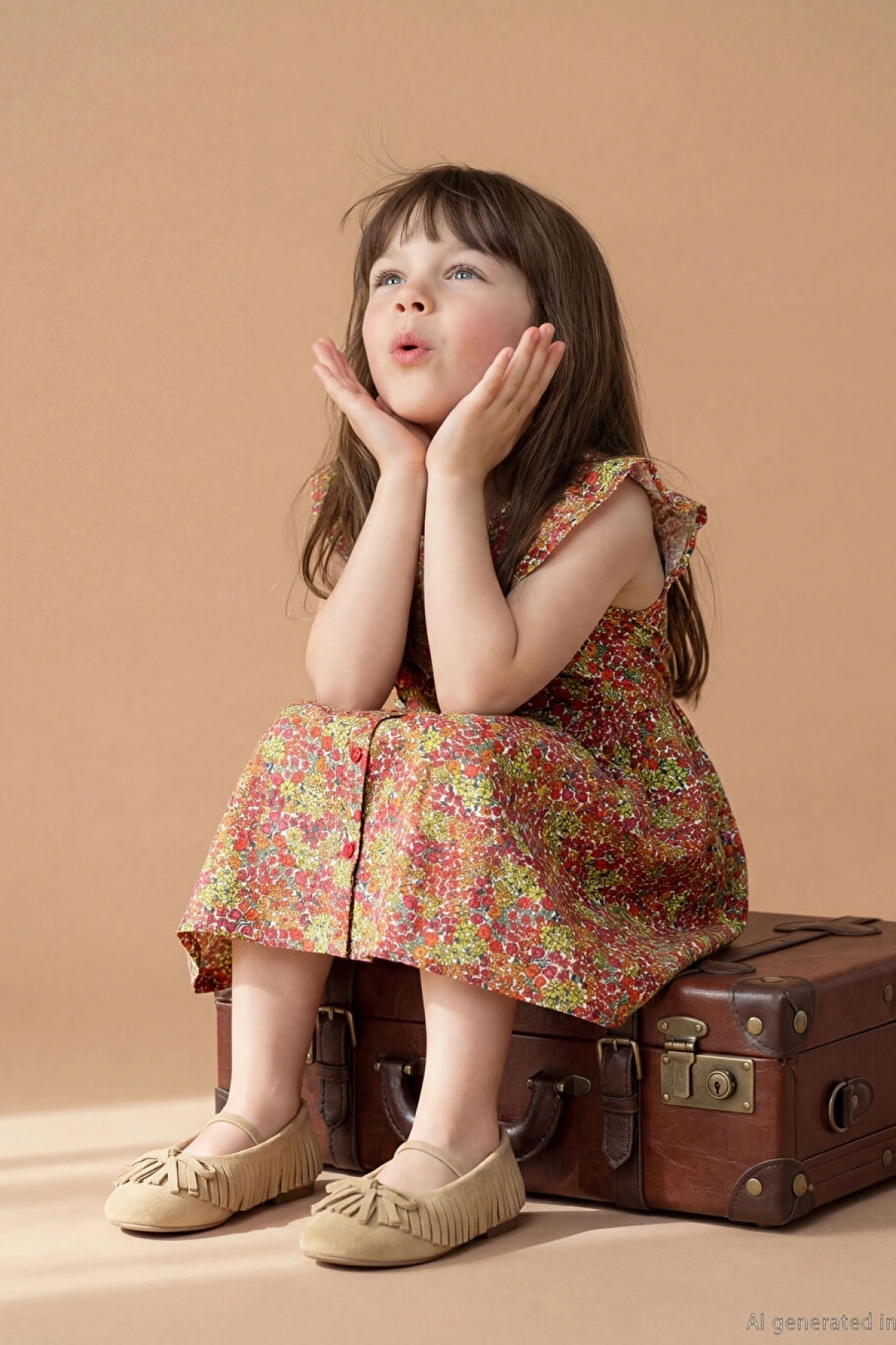 LCW Kids Ekru Fırfırlı Çiçek Desenli Kız Çocuk Elbise