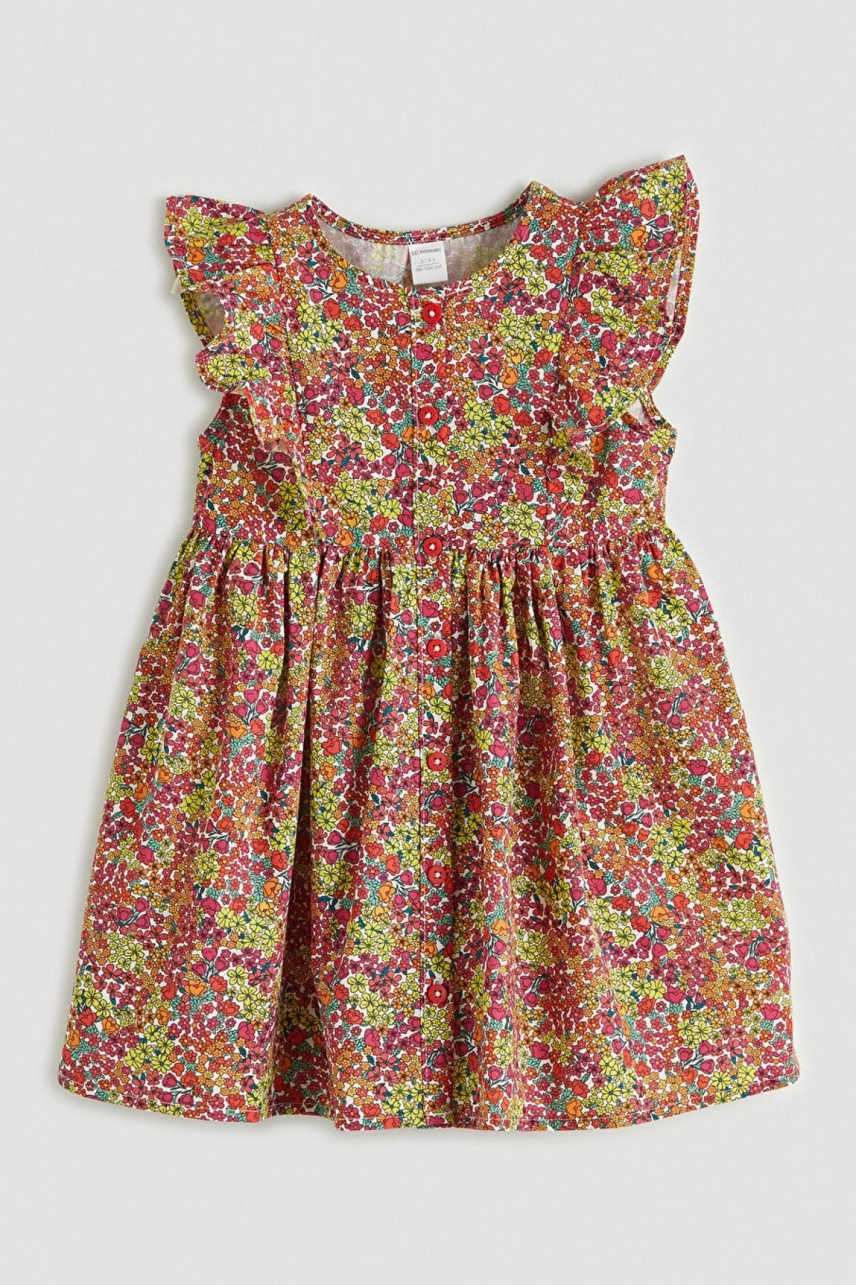 LCW Kids Ekru Fırfırlı Çiçek Desenli Kız Çocuk Elbise