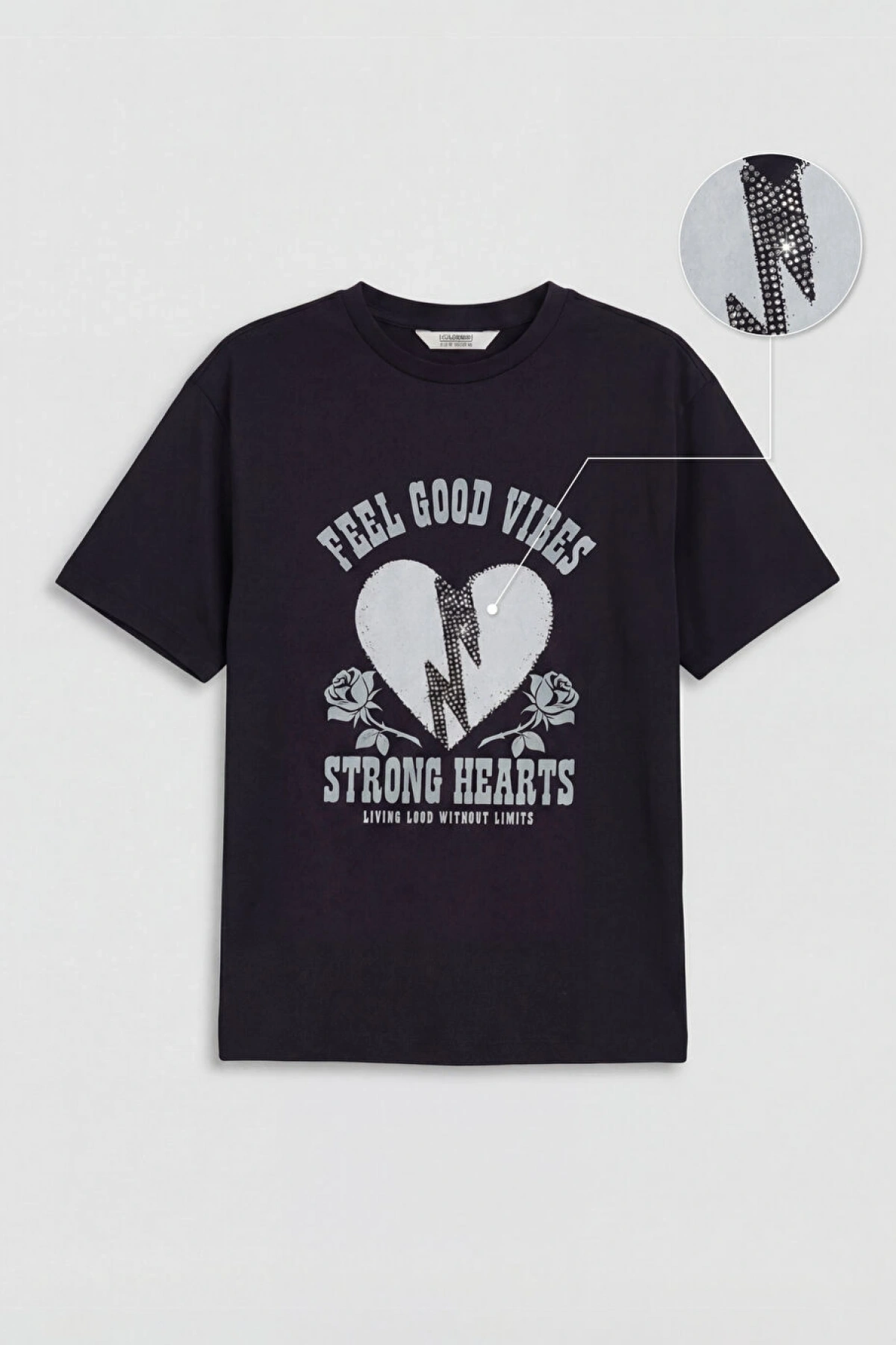 LCW Kids Siyah Baskılı Taş Detaylı Kız Çocuk Tişört