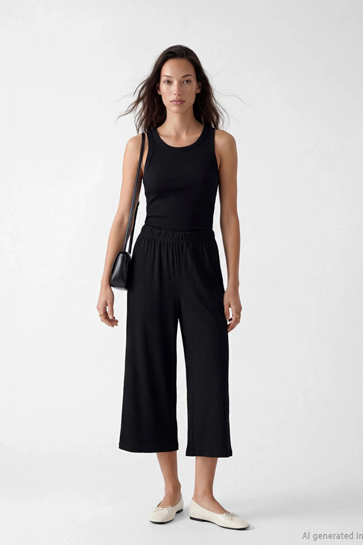 LC WAIKIKI Siyah Beli Lastikli Dokulu Kadın Kapri