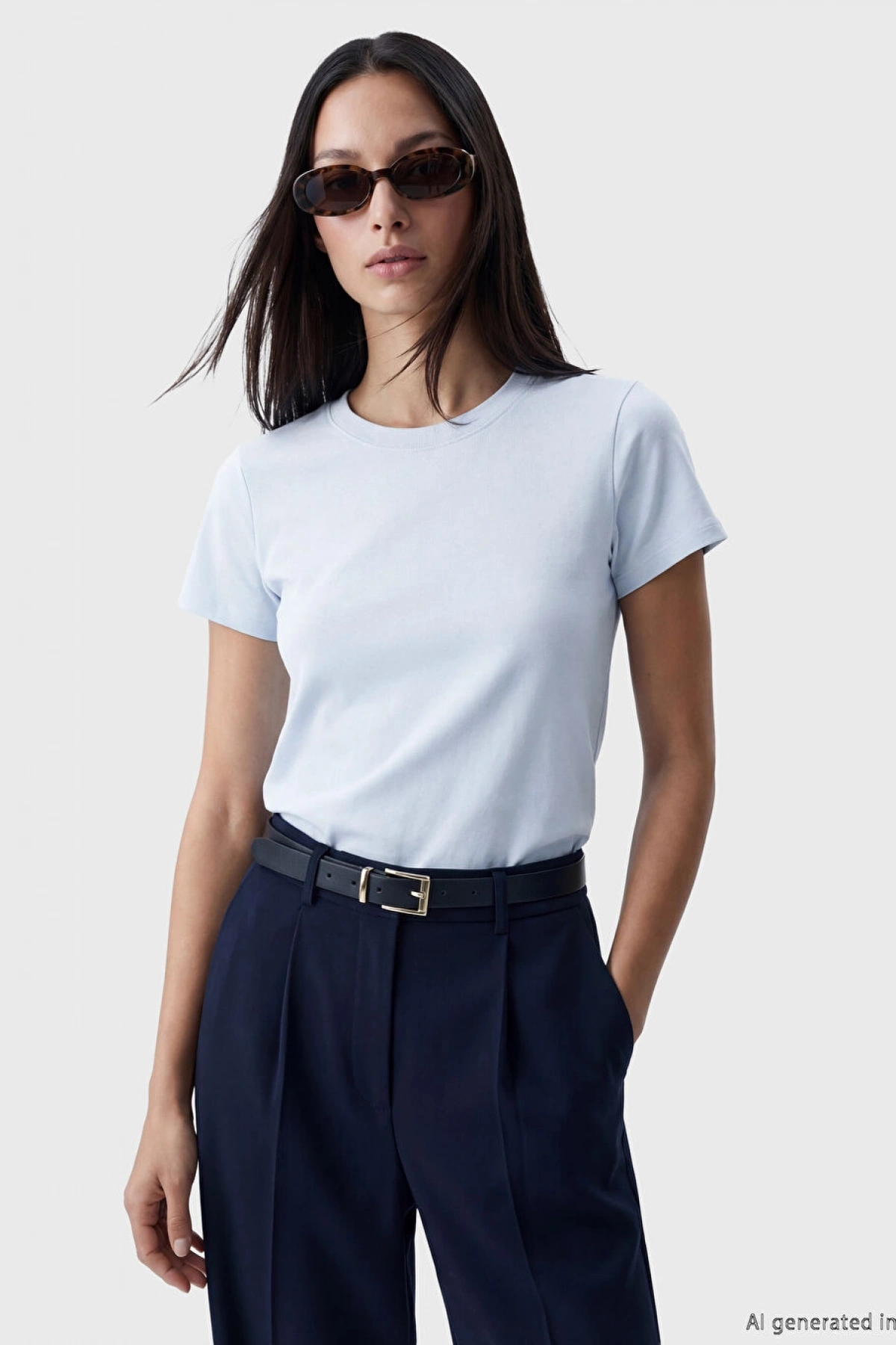 LCW EVERYDAY Mavi Bisiklet Yaka Kadın Tişört