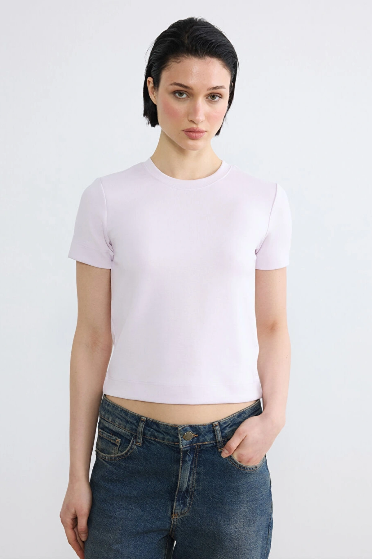 LCW Vision Lila Bisiklet Yaka Kadın Tişört