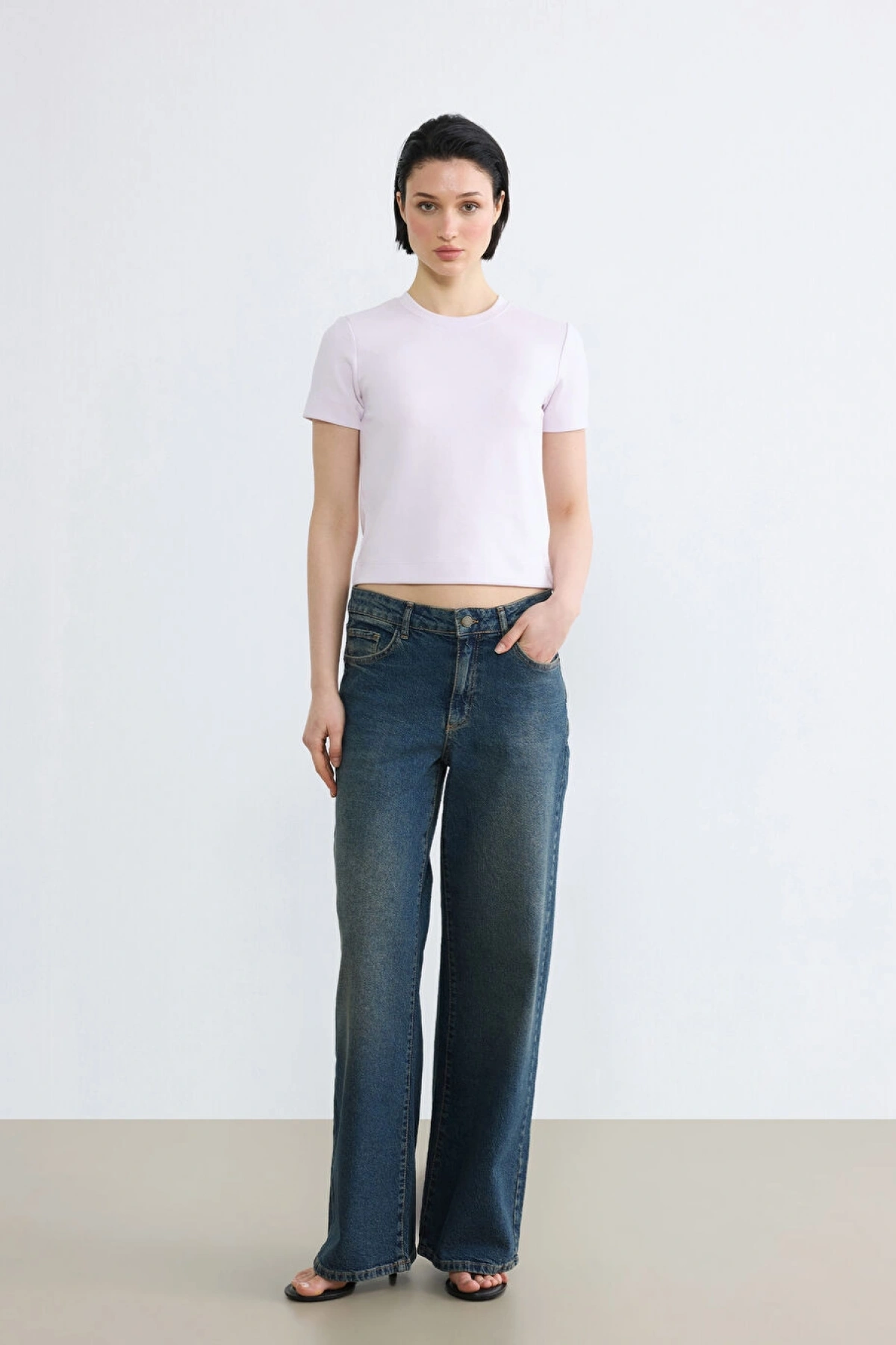 LCW Vision Lila Bisiklet Yaka Kadın Tişört