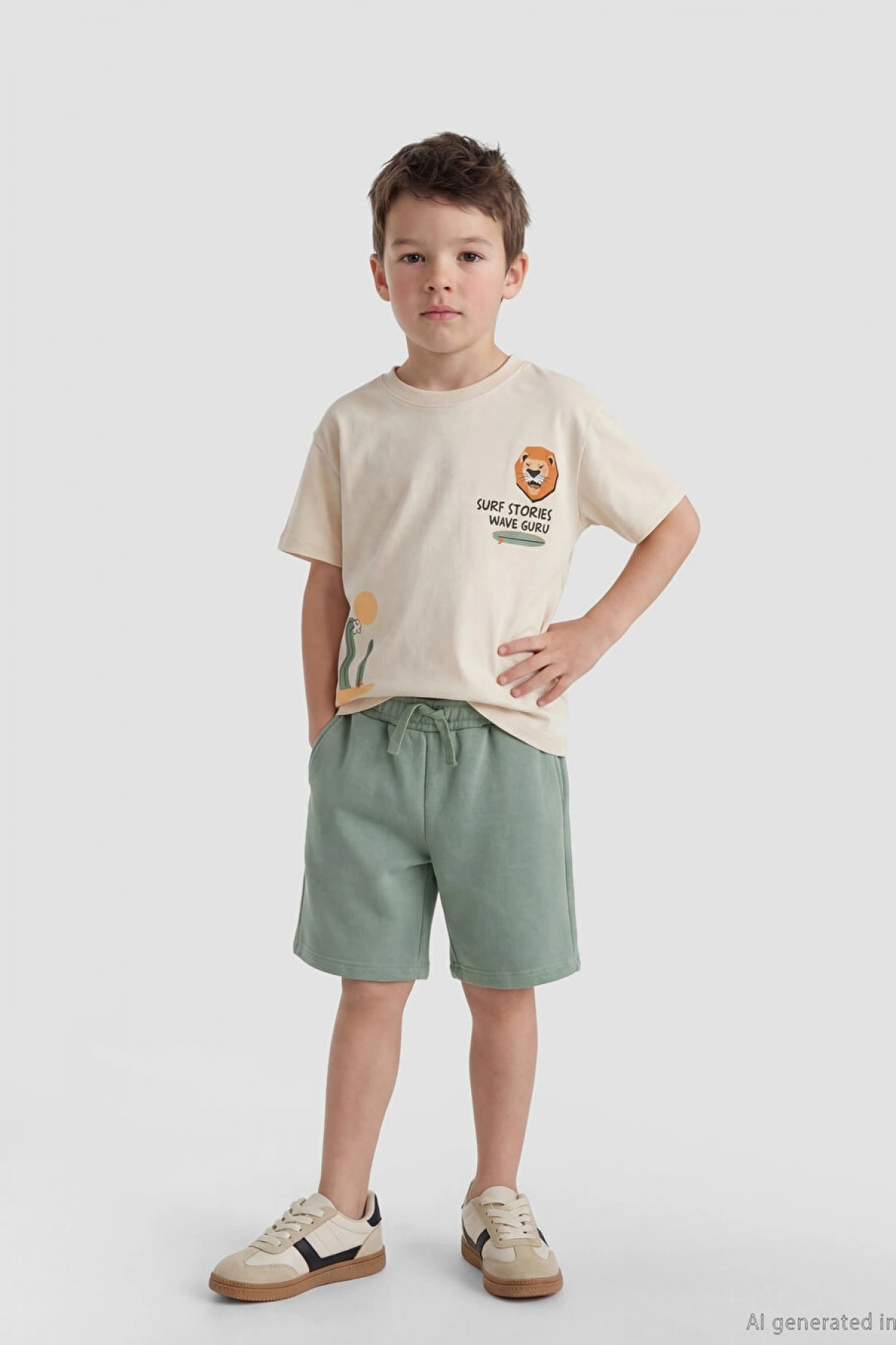 LCW Kids Yeşil Beli Bağlamalı Erkek Çocuk Şort