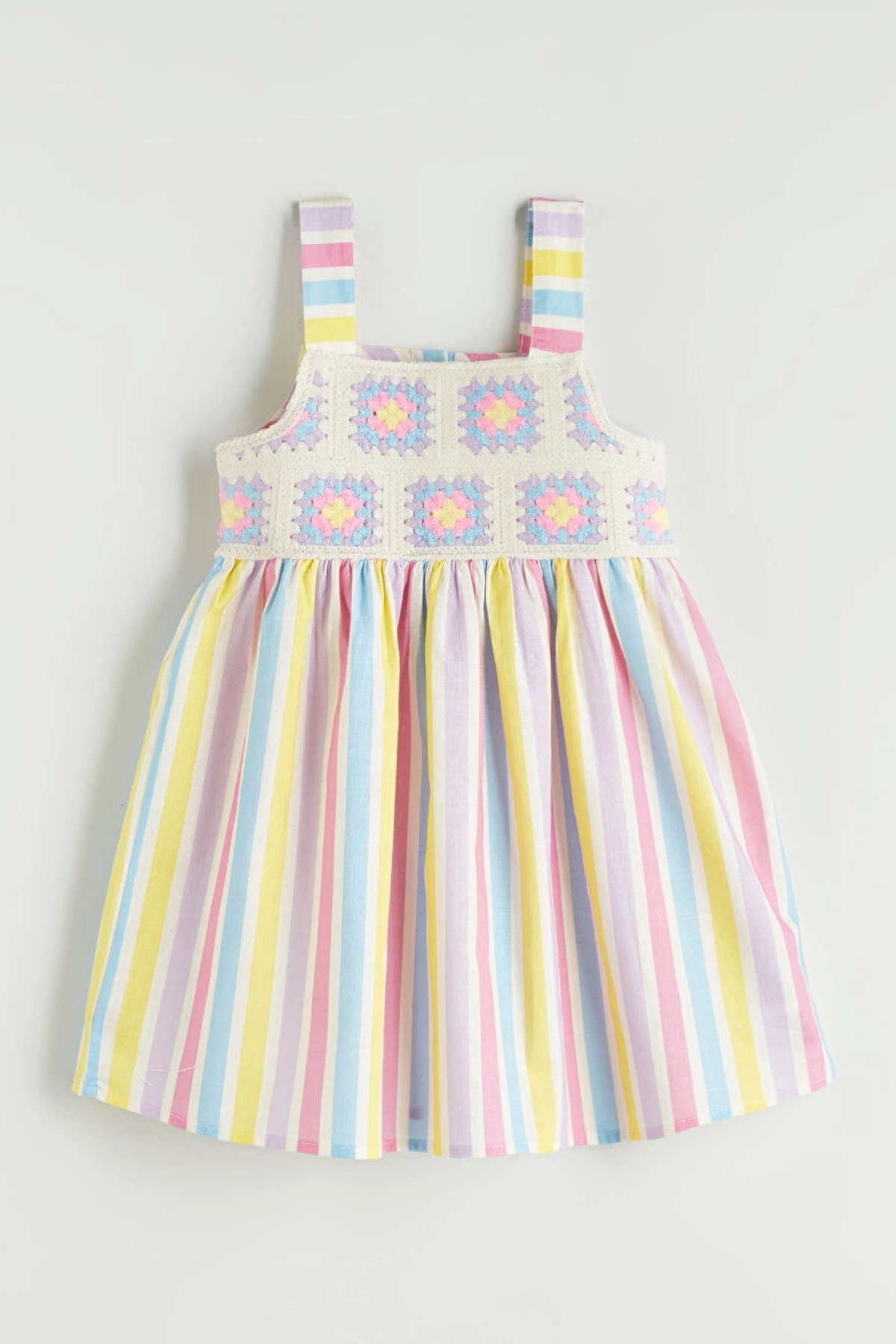 LCW Kids Karışık Kare Yaka Kız Çocuk Keten Elbise