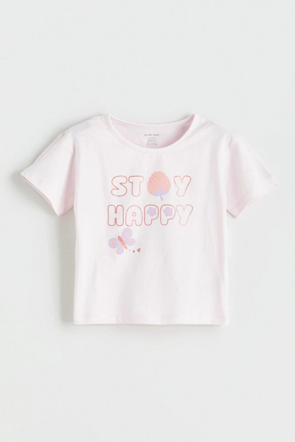 LCW baby Pembe Bisiklet Yaka Baskılı Kız Bebek Tişört Ve Şort 2li