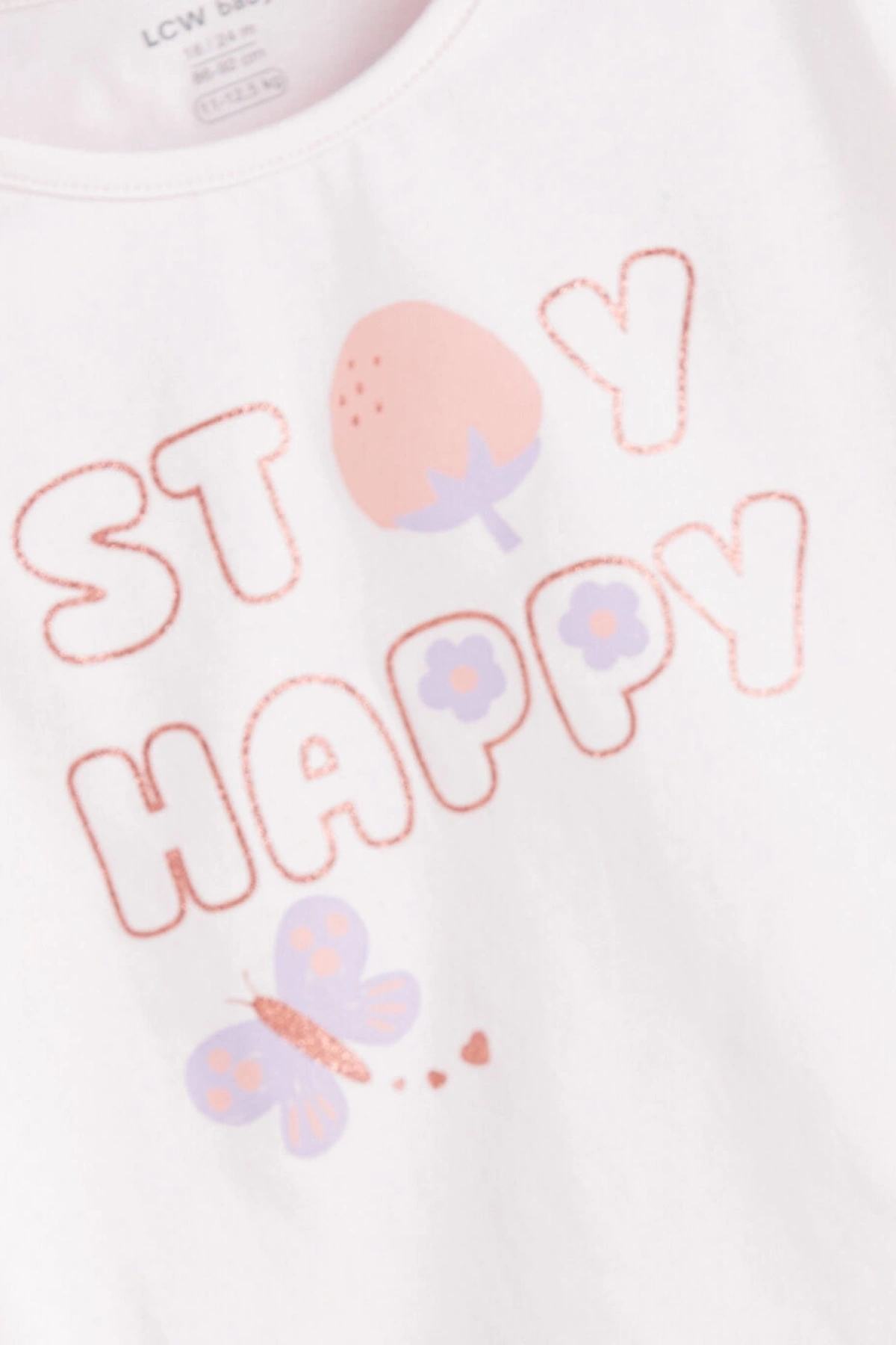 LCW baby Pembe Bisiklet Yaka Baskılı Kız Bebek Tişört Ve Şort 2li