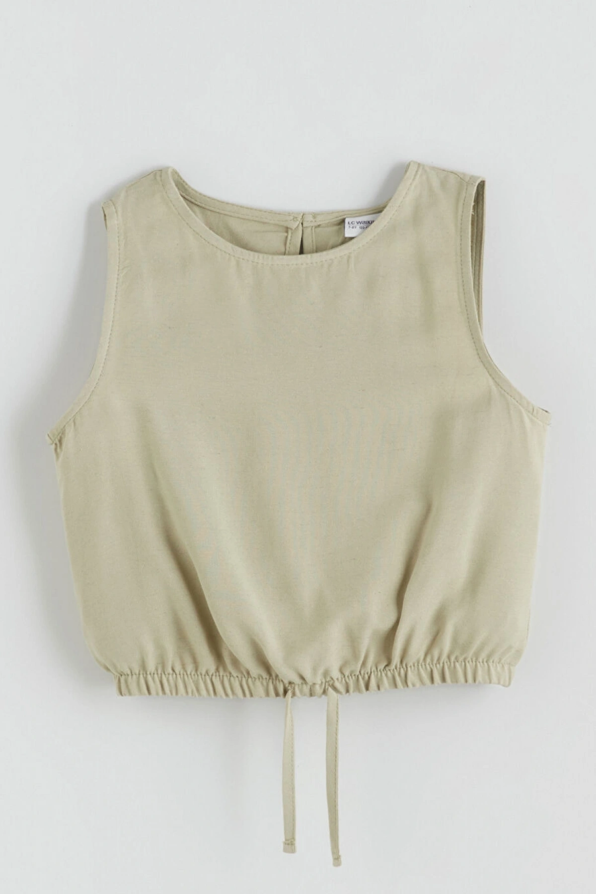 LCW Kids Yeşil Bisiklet Yaka Keten Karışımlı Kız Çocuk Bluz