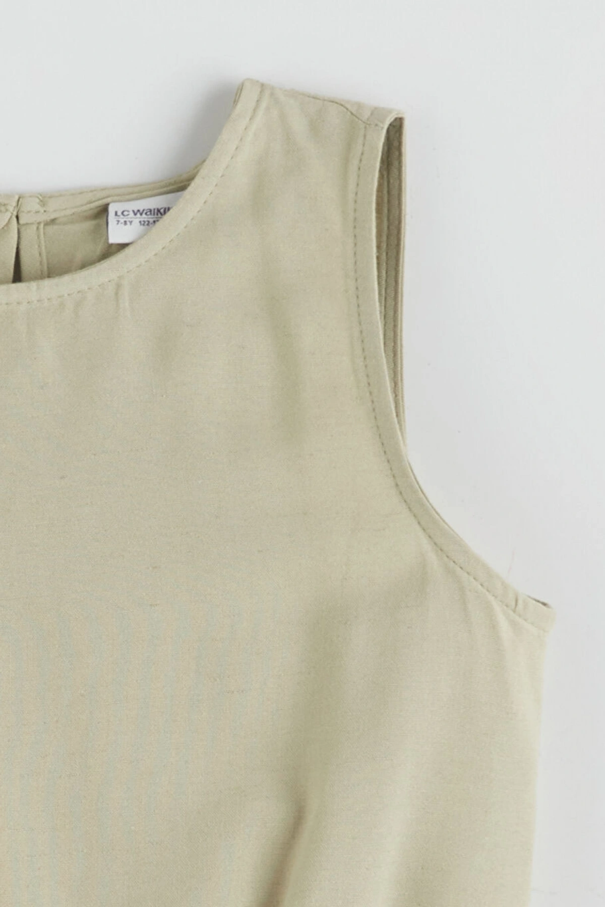 LCW Kids Yeşil Bisiklet Yaka Keten Karışımlı Kız Çocuk Bluz