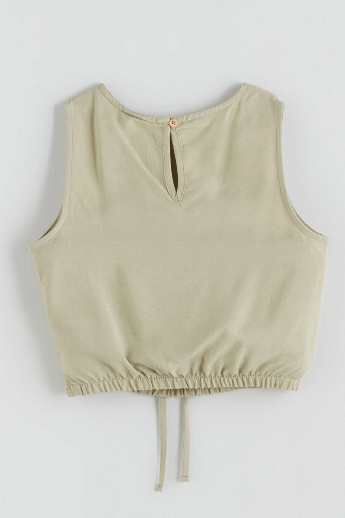 LCW Kids Yeşil Bisiklet Yaka Keten Karışımlı Kız Çocuk Bluz