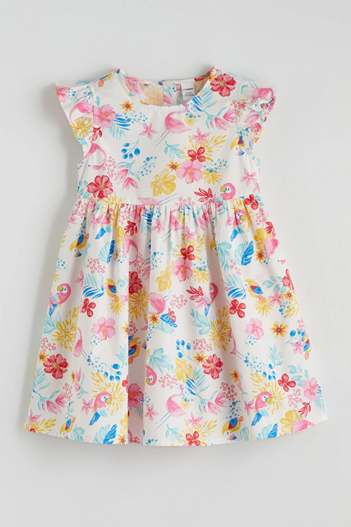 LCW Kids Ekru Bisiklet Yaka Çiçekli Kız Çocuk Elbise