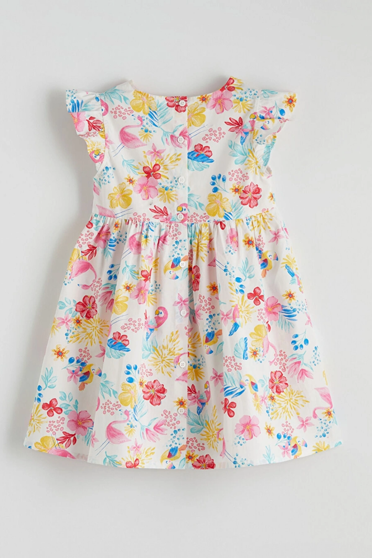 LCW Kids Ekru Bisiklet Yaka Çiçekli Kız Çocuk Elbise