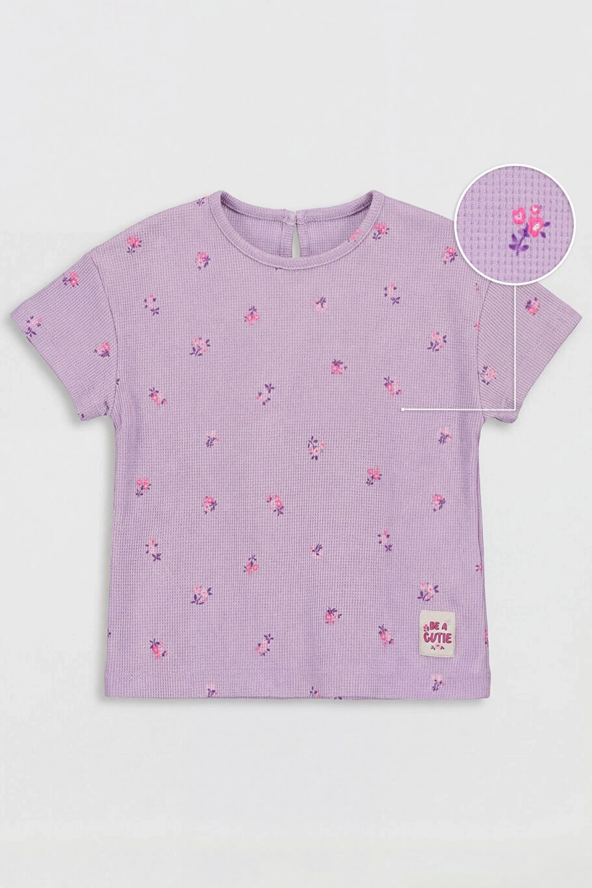 LCW Kids Lila Bisiklet Yaka Baskılı Kız Çocuk Tişört