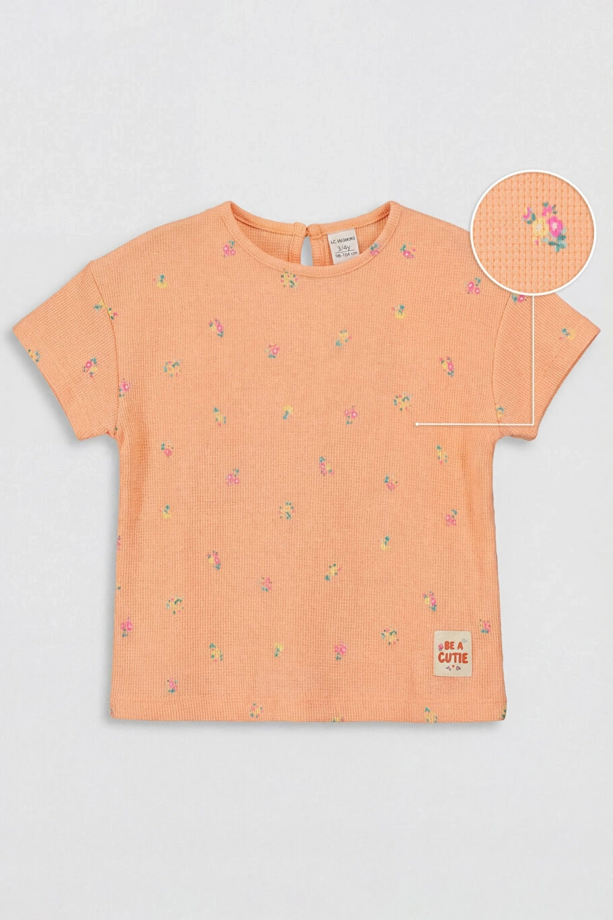 LCW Kids Mercan Bisiklet Yaka Çiçekli Kız Çocuk Tişört