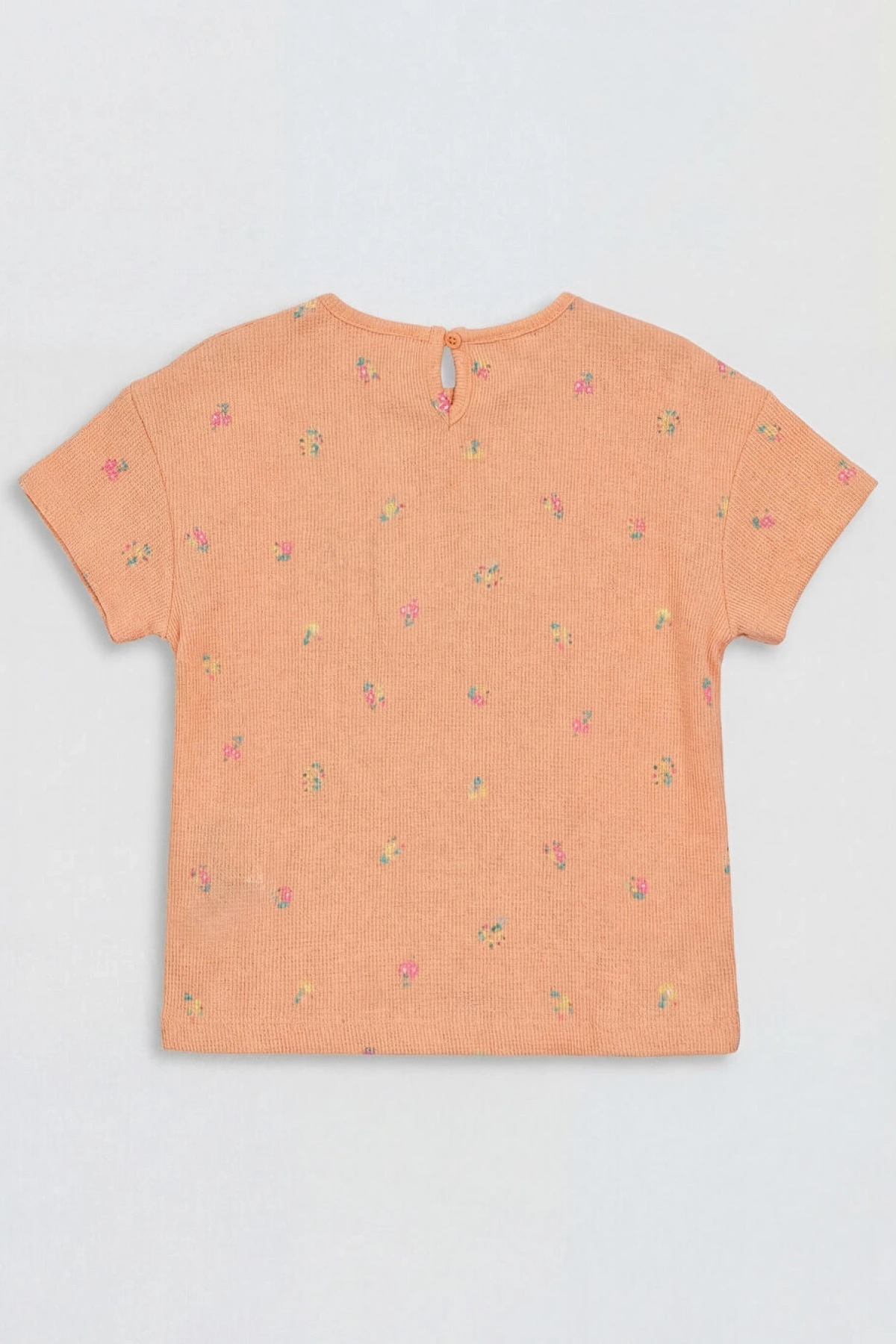 LCW Kids Mercan Bisiklet Yaka Çiçekli Kız Çocuk Tişört