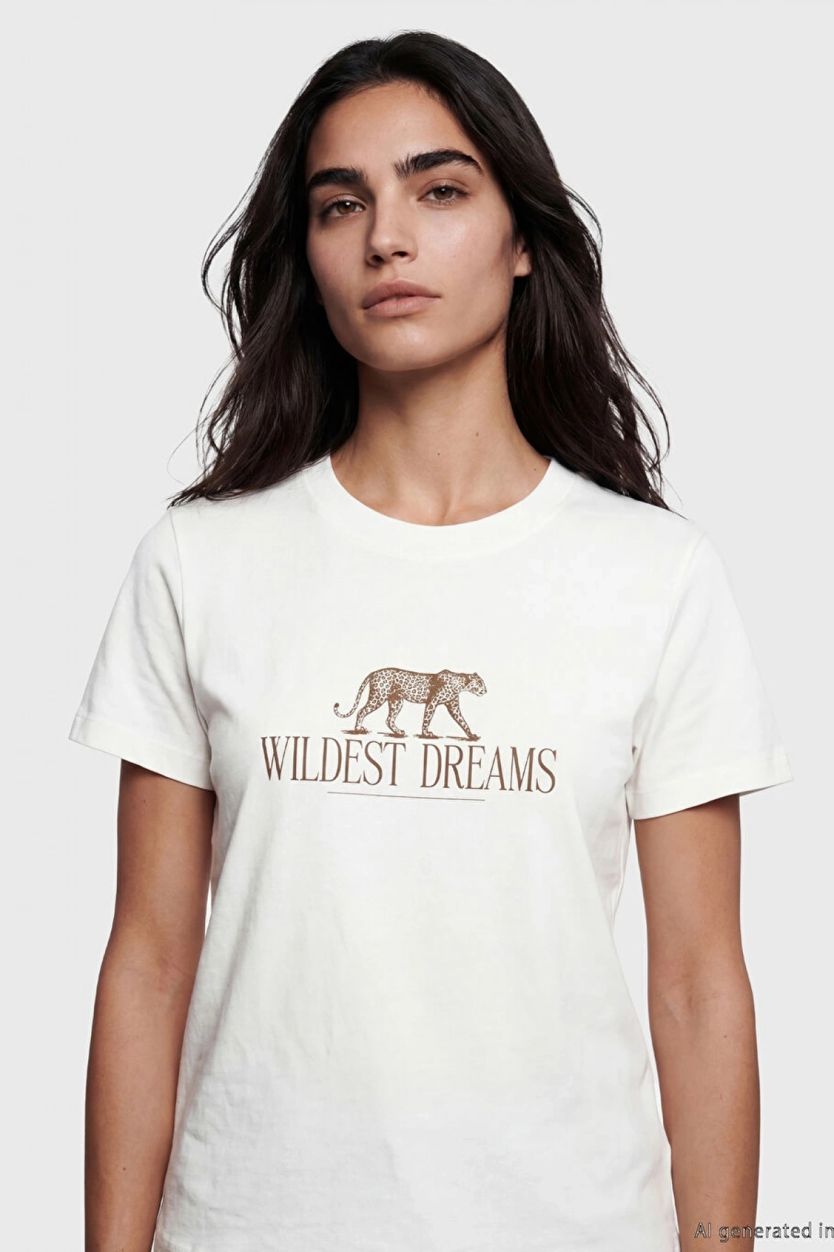 LCW Vision Ekru Bisiklet Yaka Baskılı Kadın Tişört