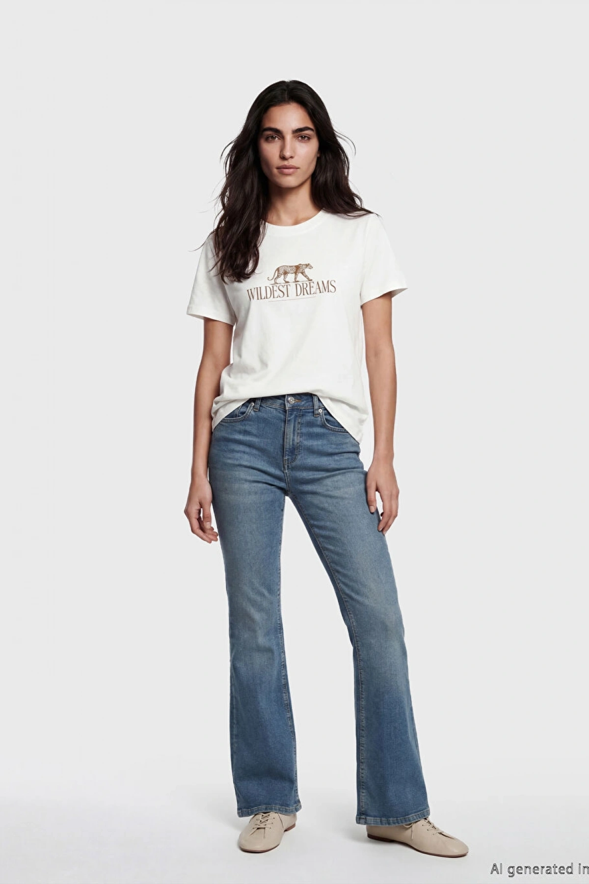 LCW Vision Ekru Bisiklet Yaka Baskılı Kadın Tişört