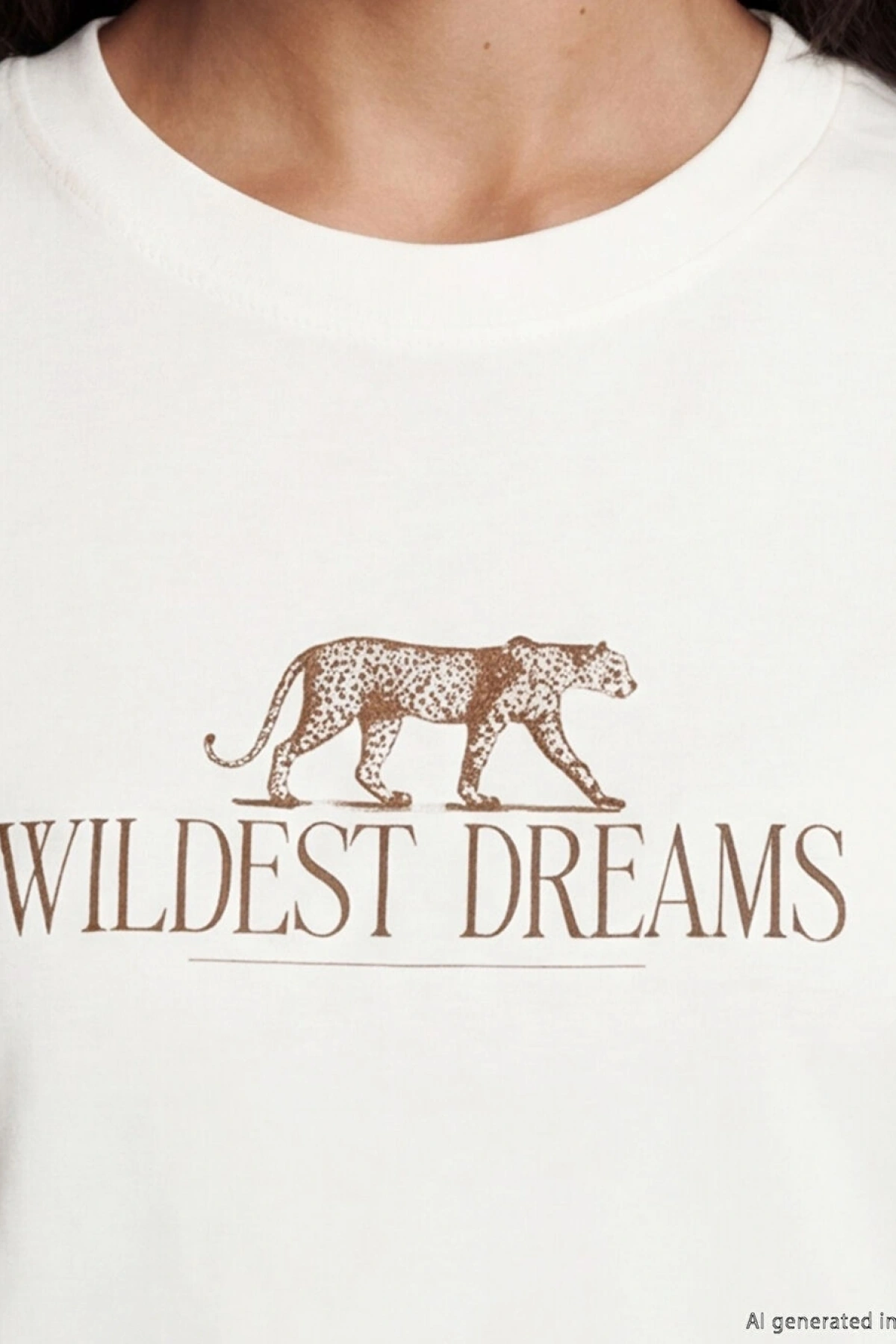 LCW Vision Ekru Bisiklet Yaka Baskılı Kadın Tişört