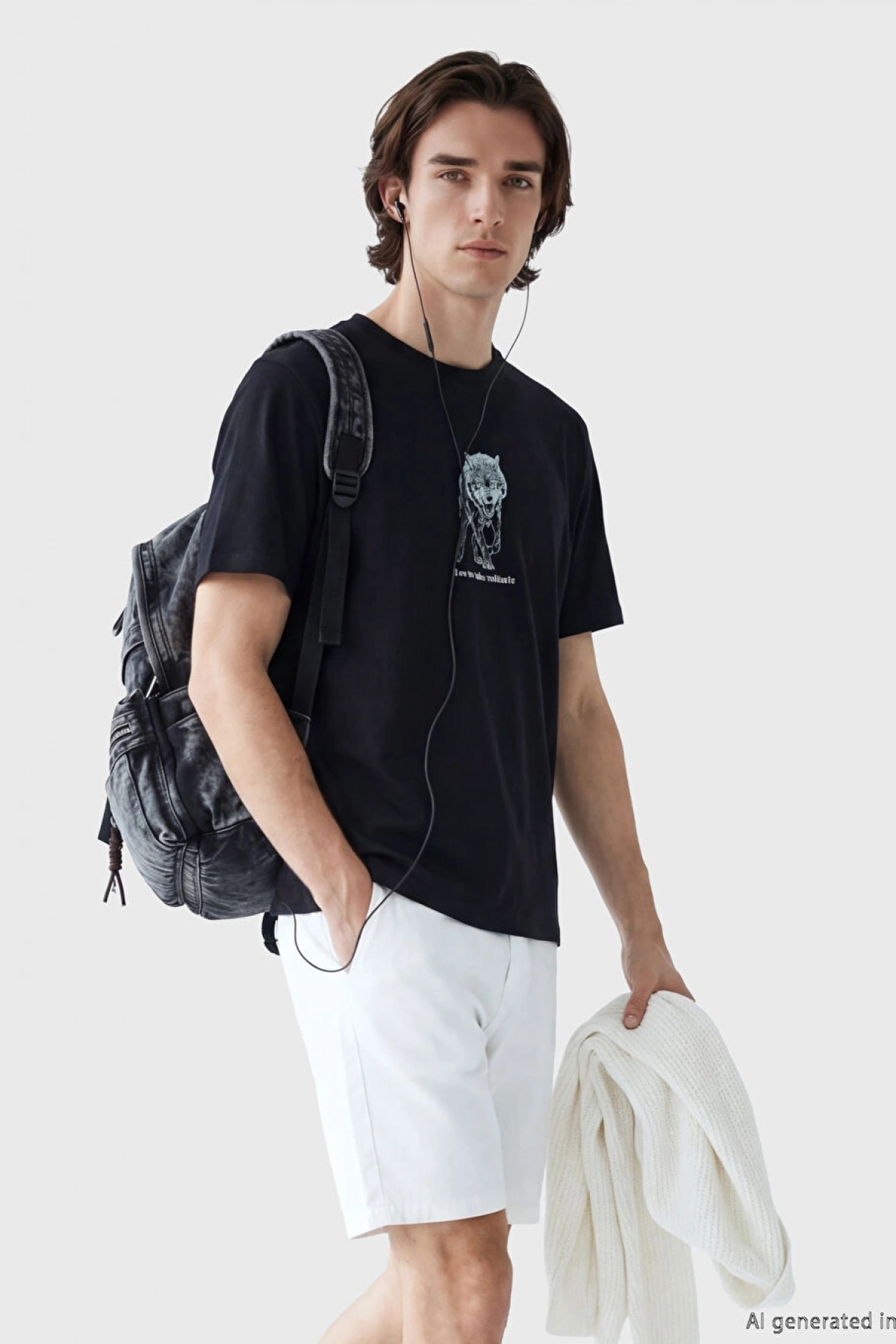 XSIDE Siyah Bisiklet Yaka Baskılı Erkek Tişört