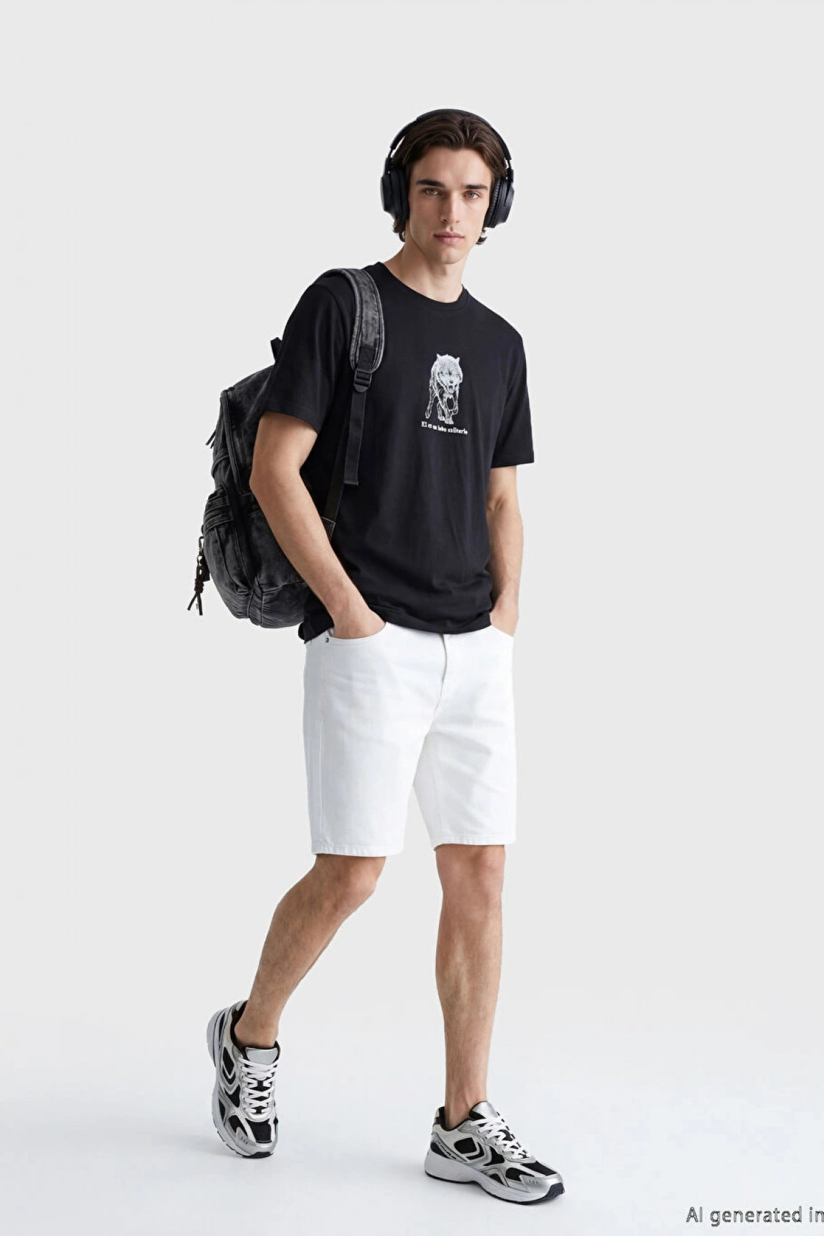 XSIDE Siyah Bisiklet Yaka Baskılı Erkek Tişört