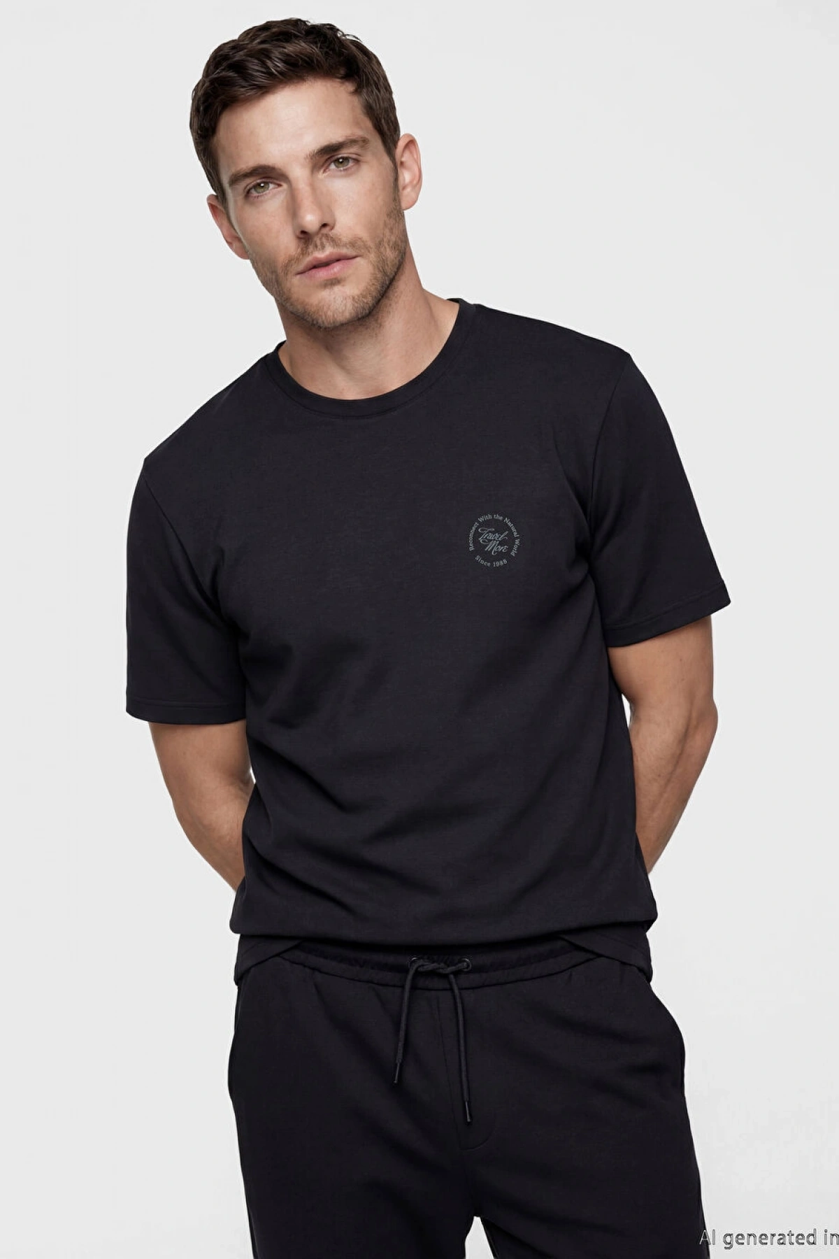 LCWAIKIKI Classic Siyah Standart Kalıp Nakışlı Erkek Tişört