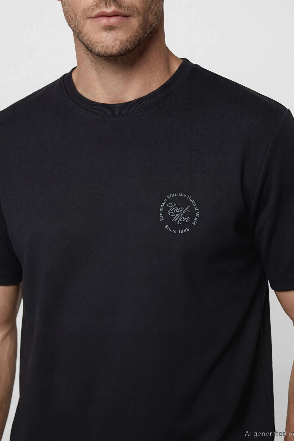 LCWAIKIKI Classic Siyah Standart Kalıp Nakışlı Erkek Tişört