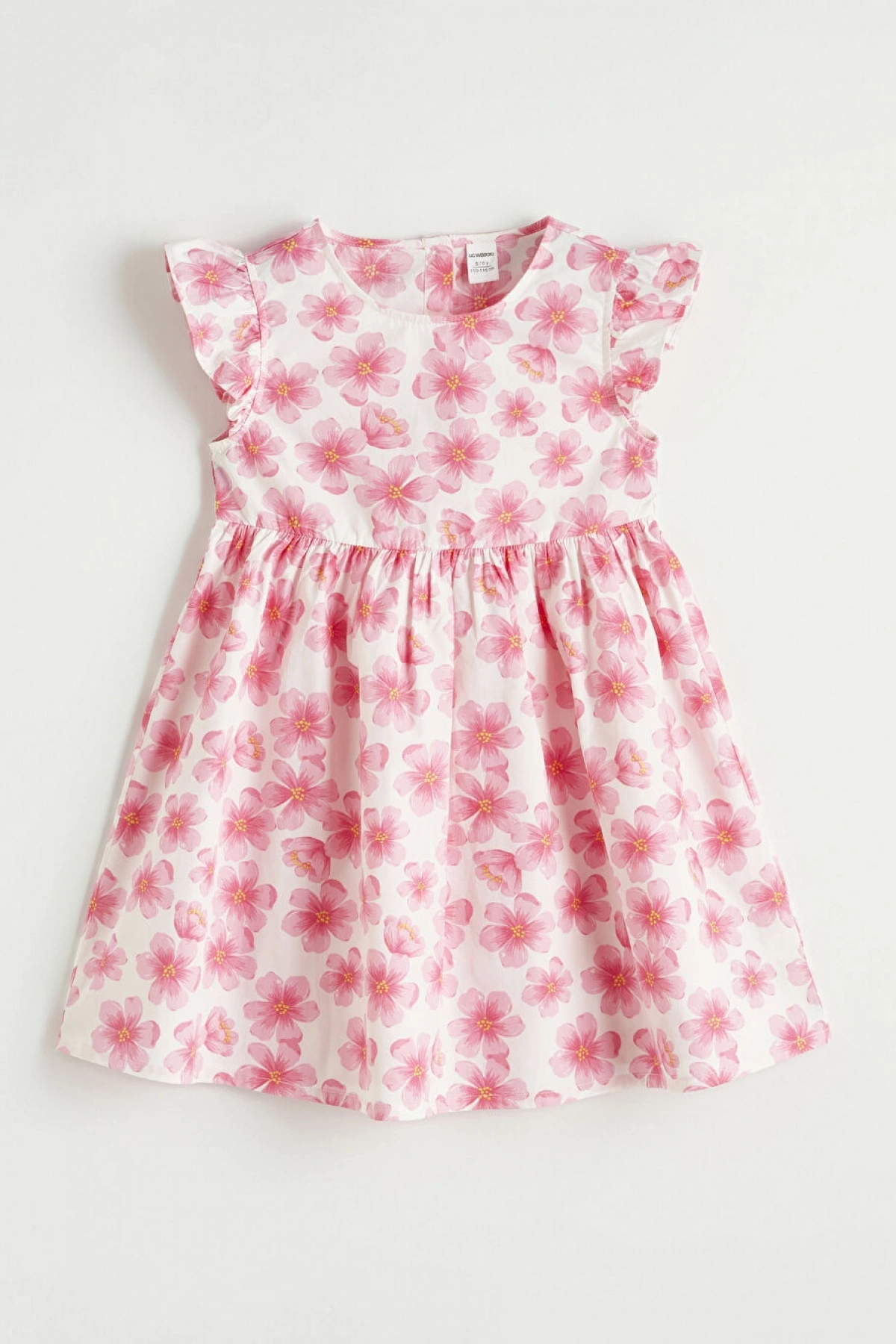LCW Kids Pembe Bisiklet Yaka Çiçekli Kız Çocuk Elbise