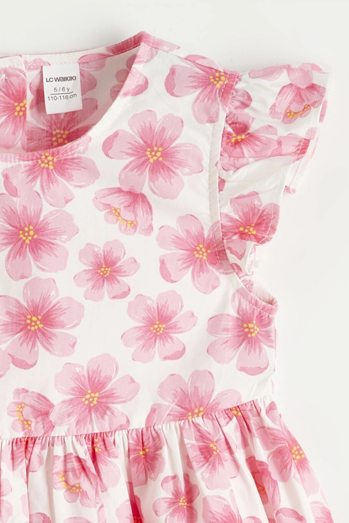 LCW Kids Pembe Bisiklet Yaka Çiçekli Kız Çocuk Elbise