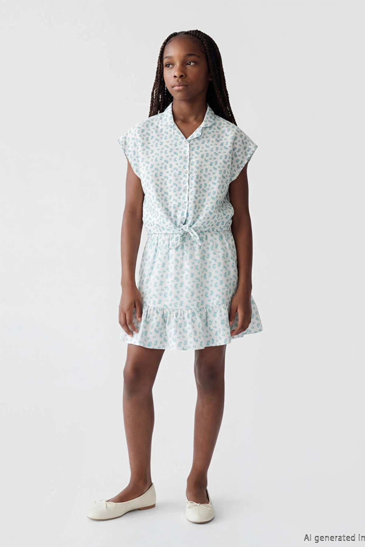 LCW Kids Yeşil Beli Lastikli Kız Çocuk Çiçekli Etek