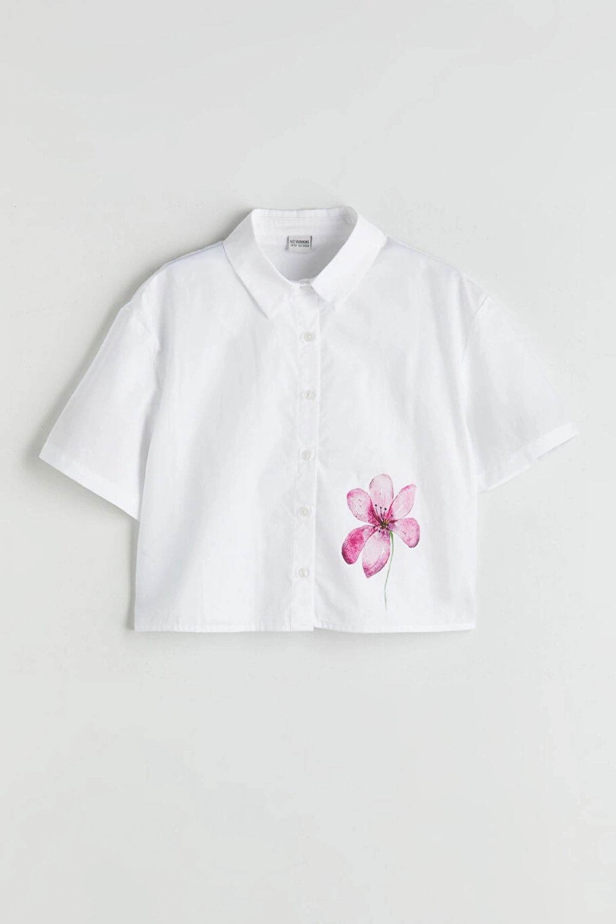 LCW Kids Beyaz Çiçekli Kız Çocuk Crop Gömlek