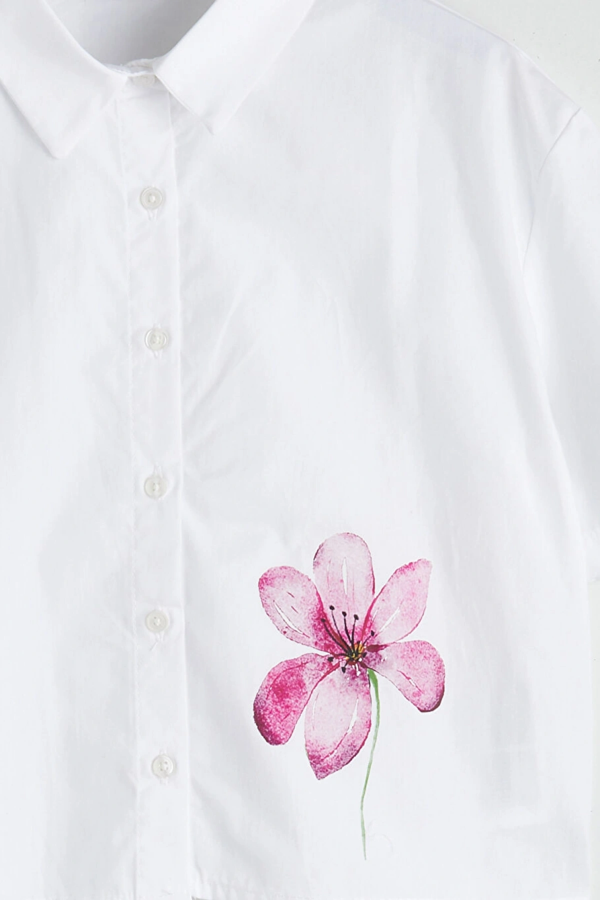 LCW Kids Beyaz Çiçekli Kız Çocuk Crop Gömlek