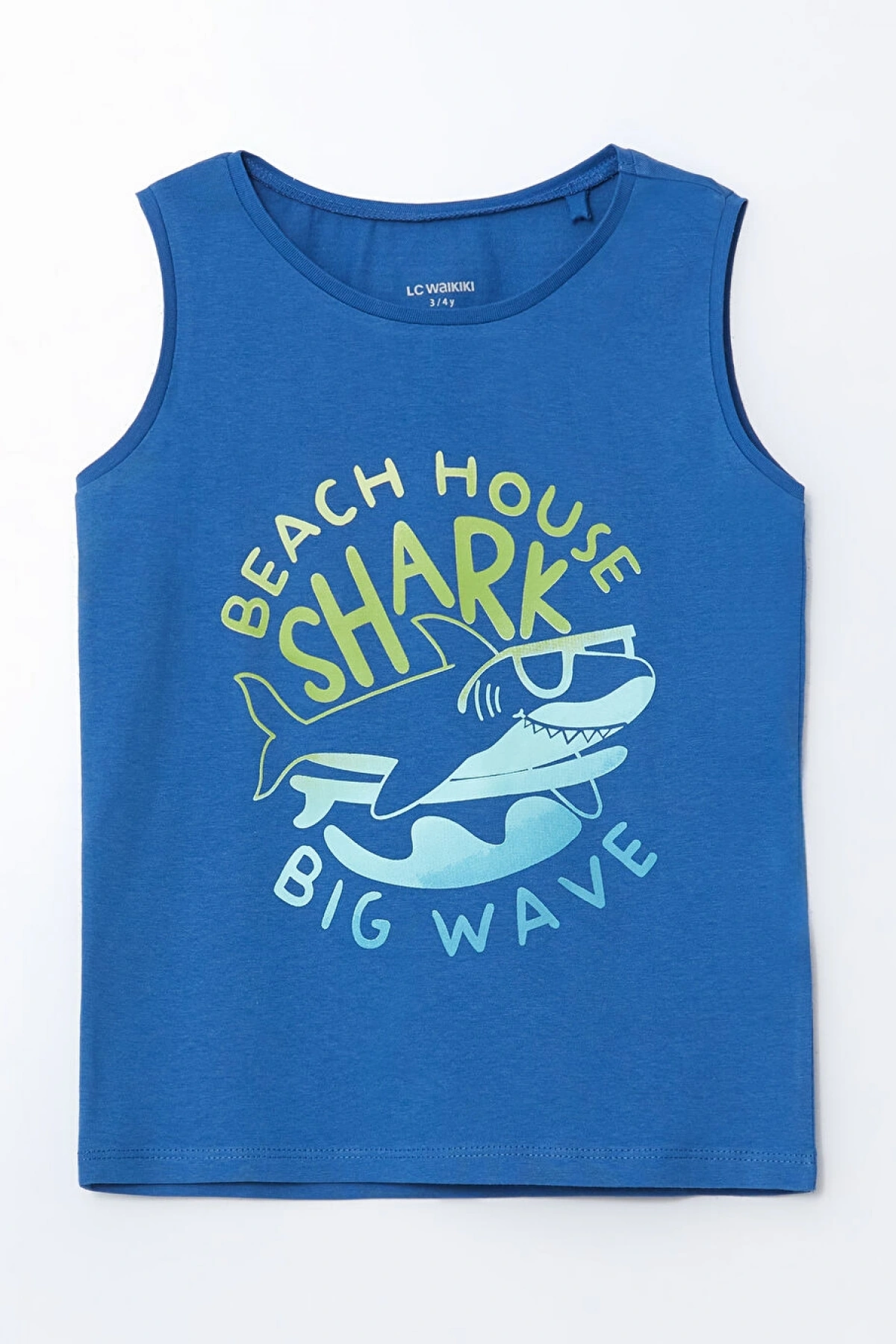 LCW Kids Mavi Bisiklet Yaka Baby Shark Baskılı Erkek Çocuk Atlet